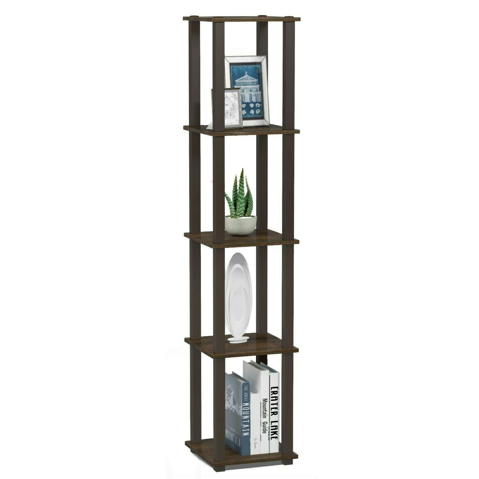 Walplus Brown Turn-S-Tube 5-Tier Corner Square Rack Display Shelf With Square Tube, Walnut/ Perfect For Organized Storage And Display