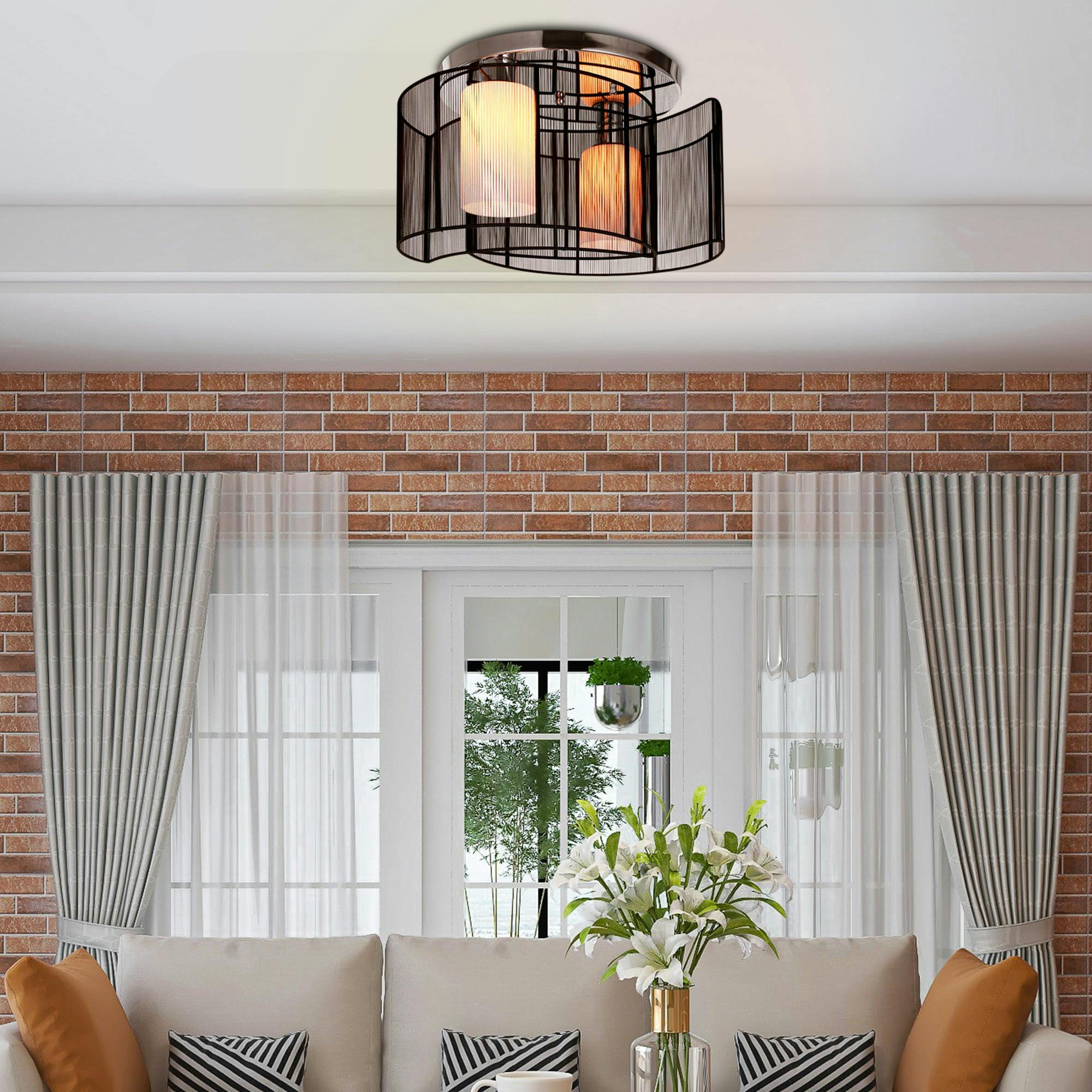 HOMCOM Modern Chandelier Semi-Flush Mount Ceiling Light White and Black | Glass Lampshade, 2 x E27 Bulb Base, Hallway, Dining Room, Living Room - Image 3