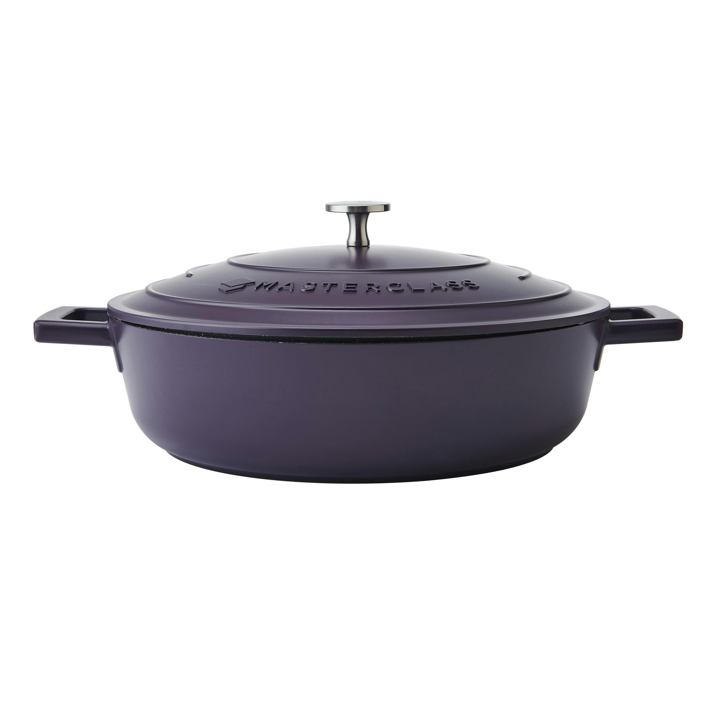 Rackhams Purple 4L Shallow Cast Aluminium Casserole Dish With Lid, 28Cm - Aluminium - Casserole Dish
