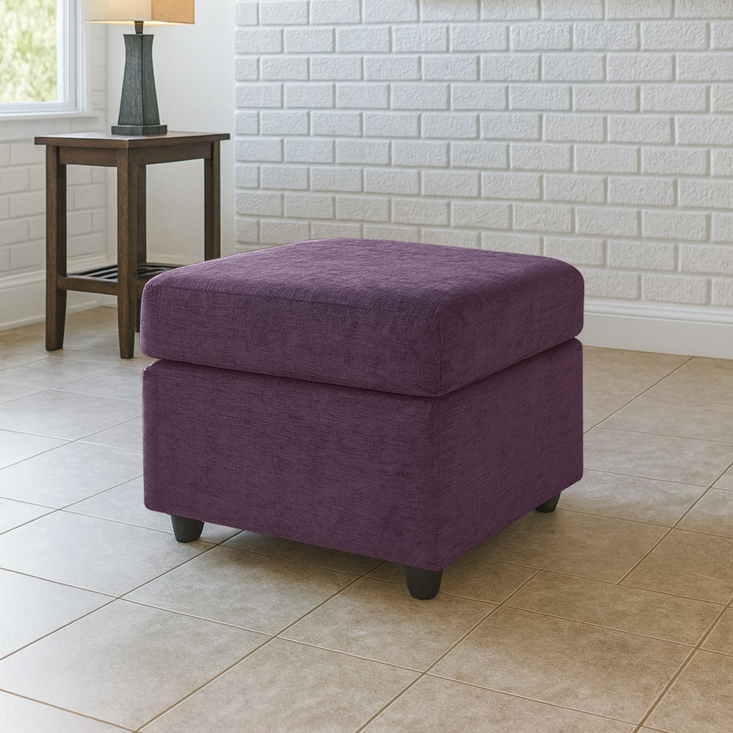 Furnishings For Less Purple Monaco Chenille Fabric Footstool
