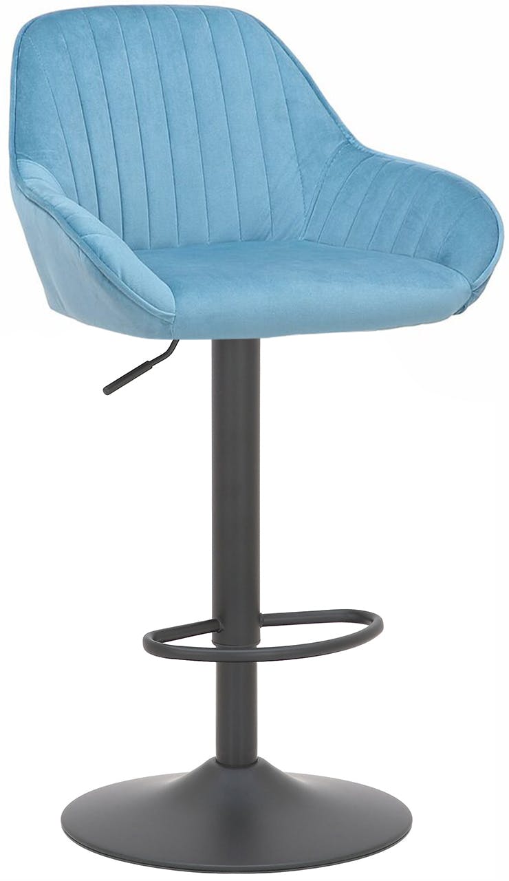 Lamboro Black/Blue Velluto Matt Velvet Bar Stool, Padded Seat & Backrest, Matt Footrest, Height Adjustable Swivel Gas Lift, Pastel