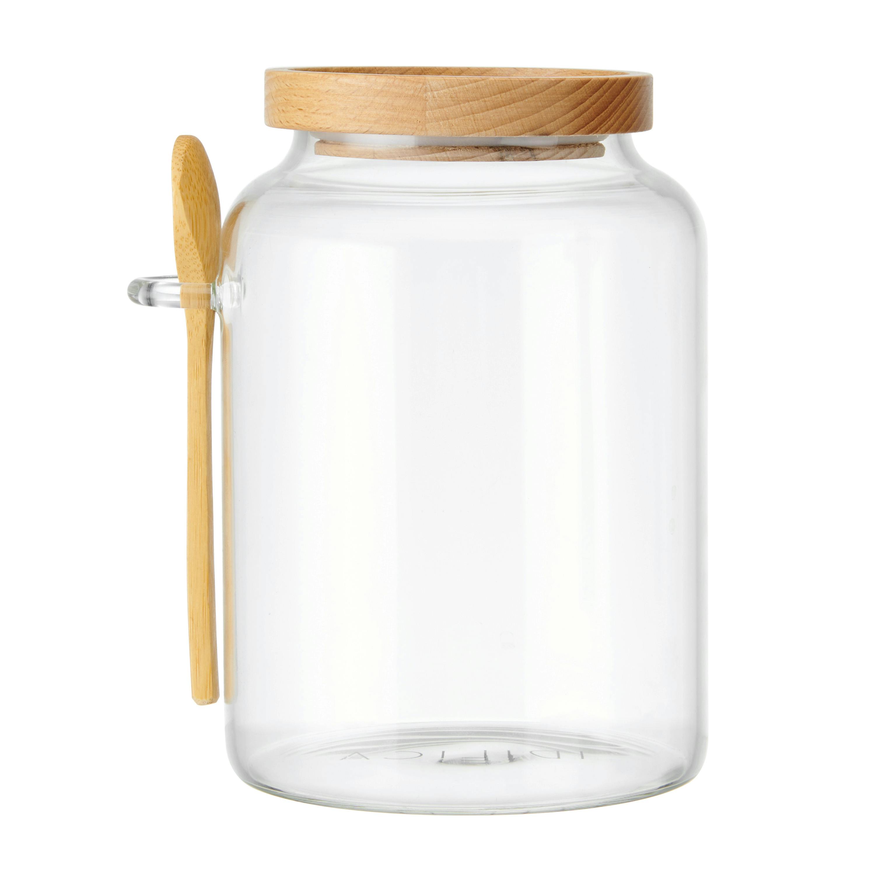KitchenCraft Idilica Glass Storage Jar with Beechwood Lid and Bamboo Spoon, Airtight Glass Canister with Wooden Lid for Kitchen Storage and Organisation, 1200 ml - Image 4