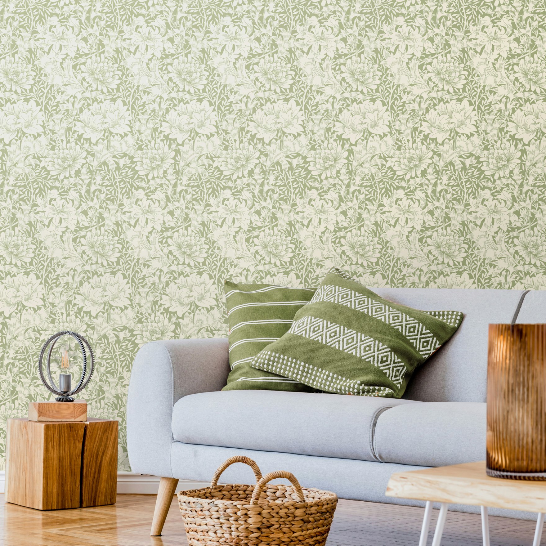 Hoopla Walls Green Chrysanthemum - Sage 10M Wallpaper - Sage