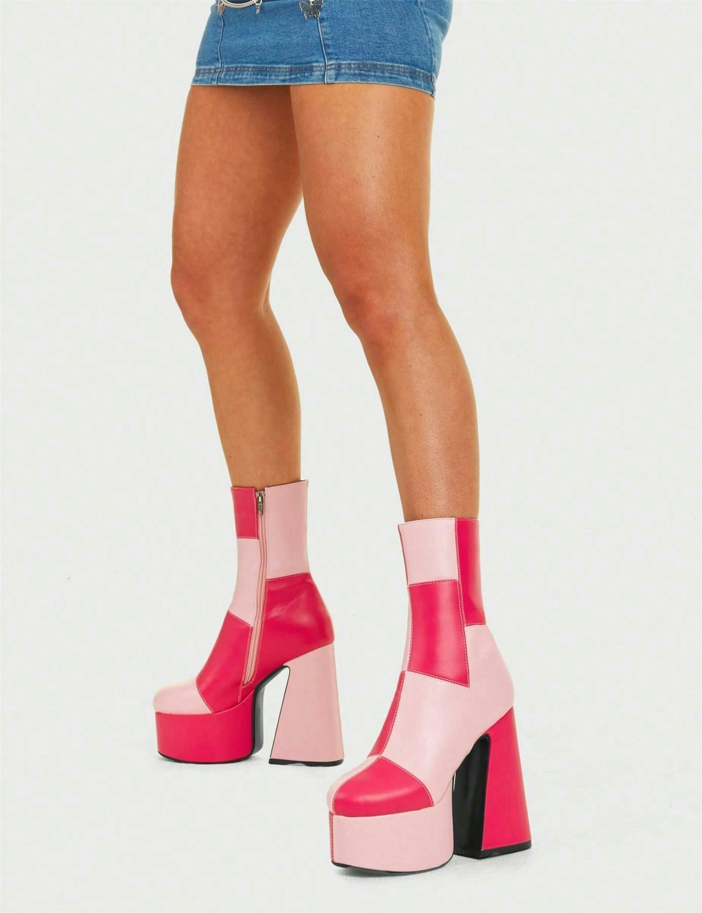 Lamoda Girls Pink/Fuchsia These Chunky Platform Ankle Boots Pu/ Pu, Bold Boots - Uk 4