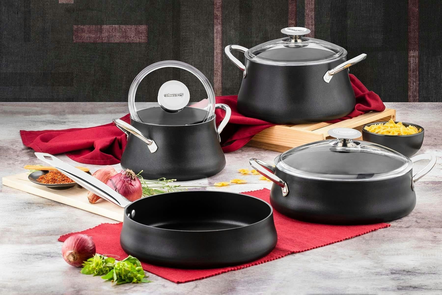 Rackhams Black Dora Collection 7-Piece Non-Stick Granite Cookware Set (Black)