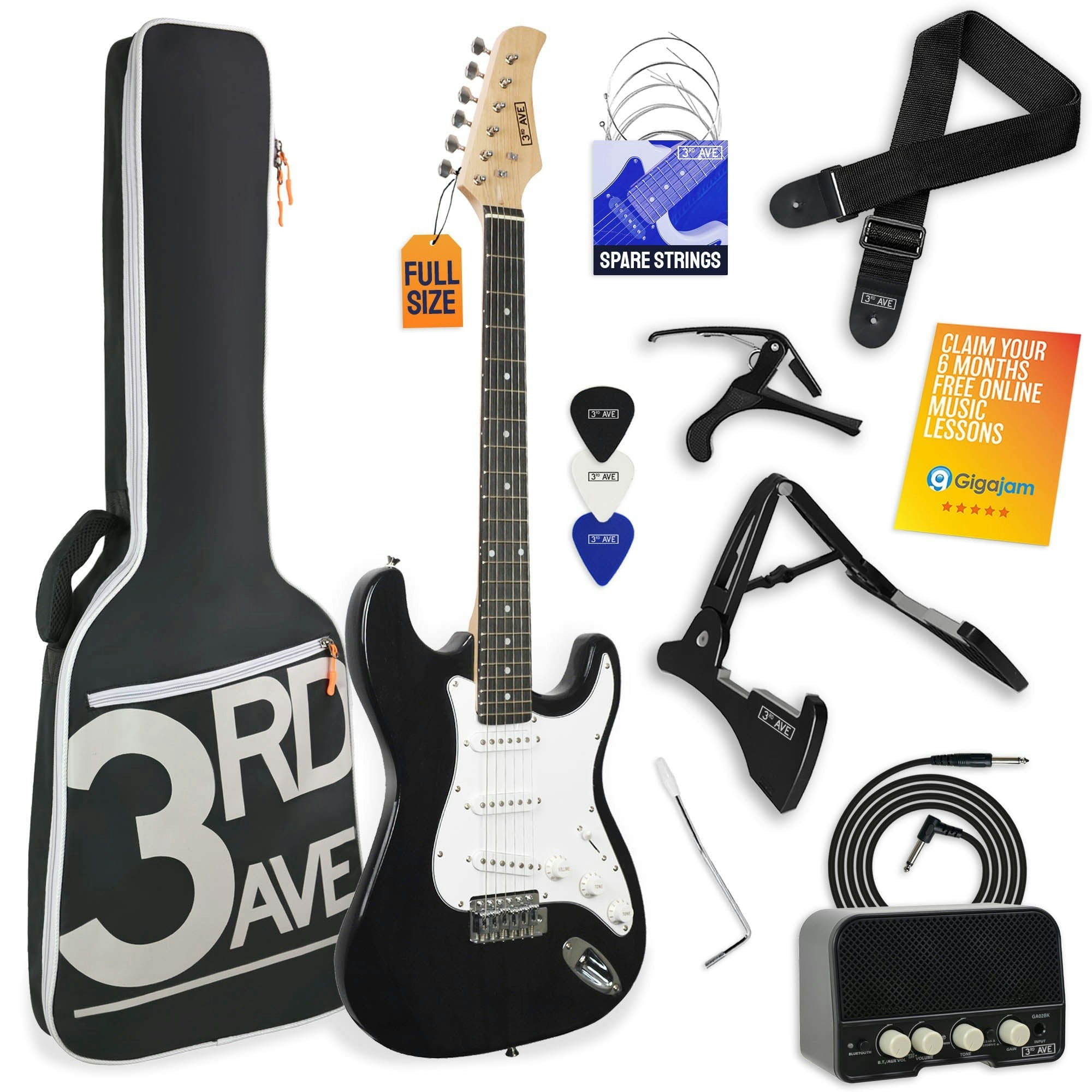 3Rd Avenue Black Full Size Electric Guitar Pack With Amp in Size 60cm, Sports Direct - Image 2