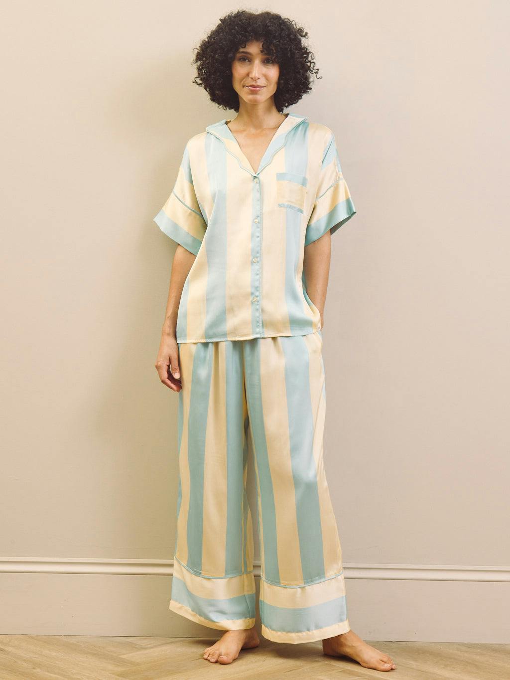 Their Nibs Blue Duckegg Stripe Satin Oversize Pyjama Set - Xxl