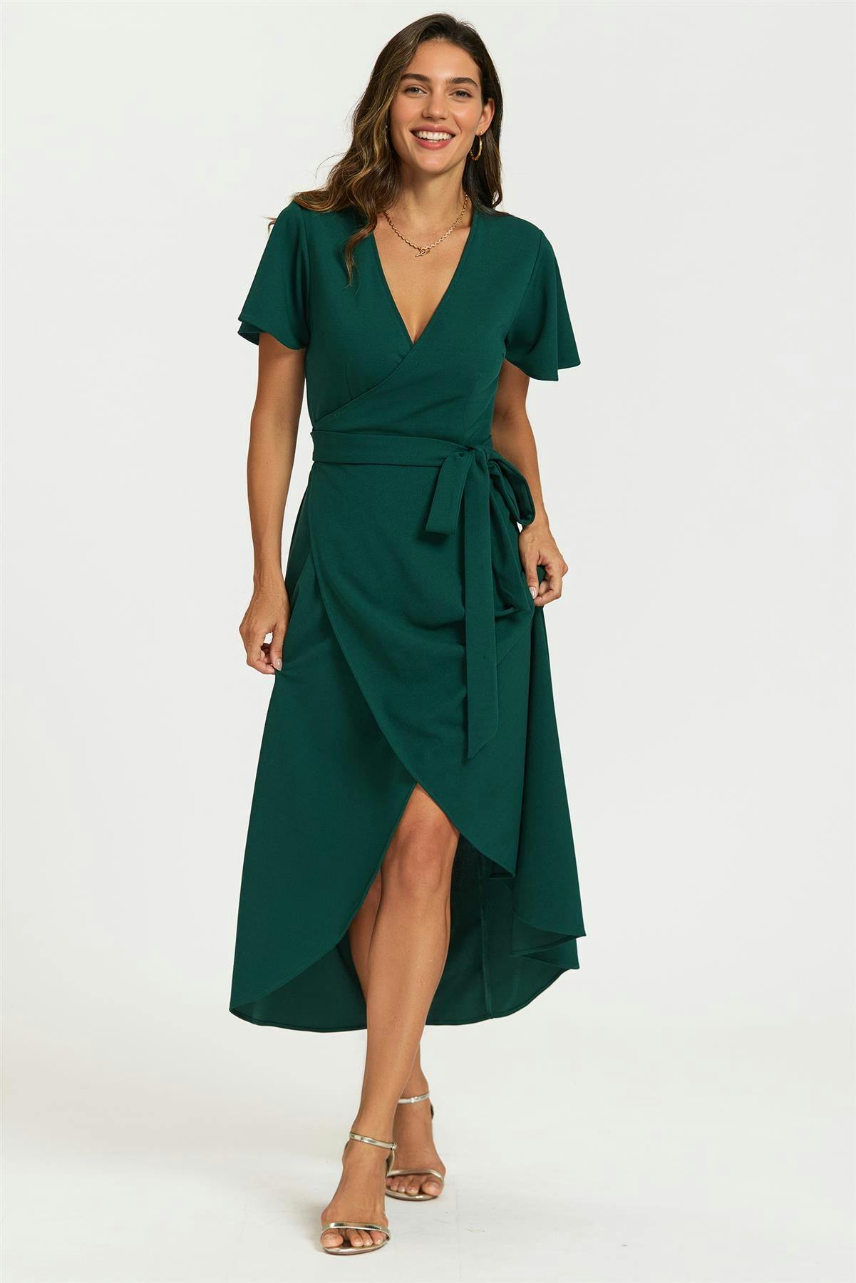 Fs Collection Green Wrap Maxi Dress In - M