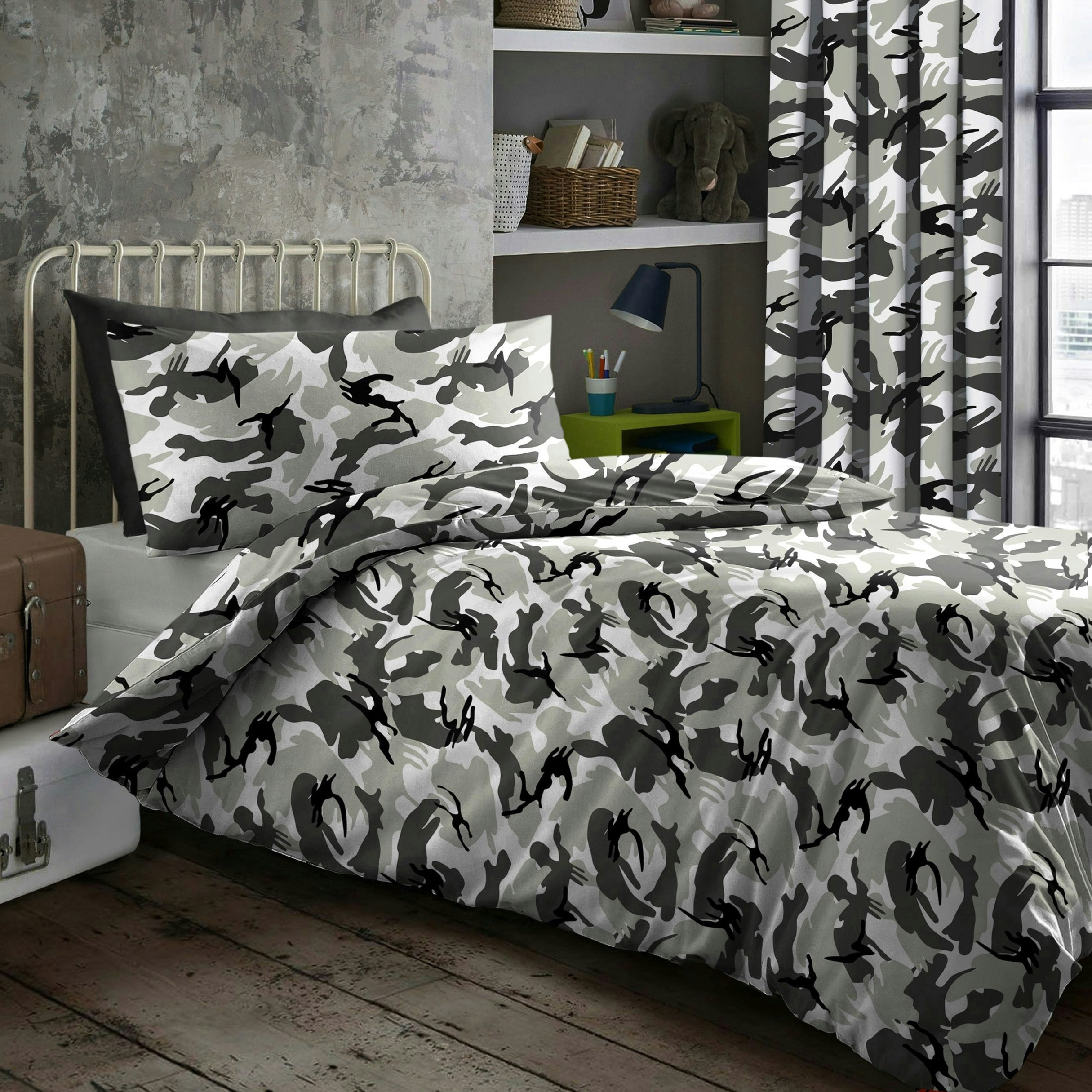 Velosso Grey Camouflage Printed Cotton Blend Duvet Cover And Pillowcase Set - Single