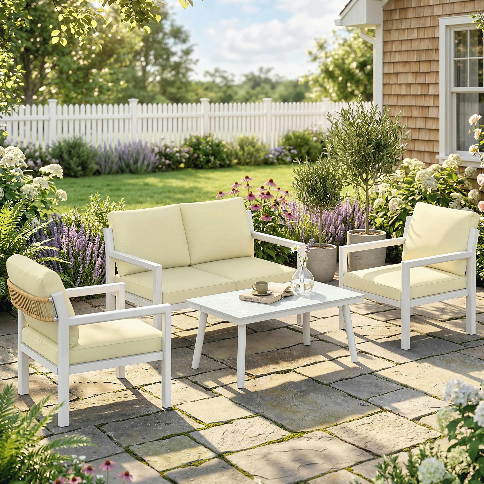 Rackhams Black Rattan Garden Furniture Set, Outdoor Furniture Conversation Set - Rattan Garden Furniture Set - 4 - Pe Rattan, Metal, Aluminium, Pspc, Polyester