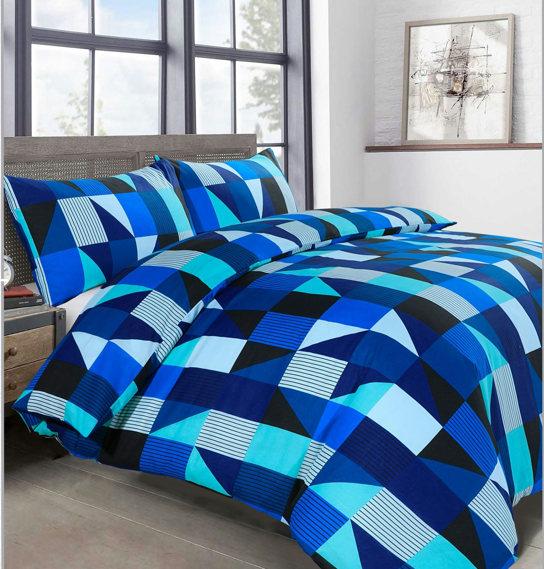 Rackhams Blue Jazz Printed Cotton Blend Duvet Cover And Pillowcase Set - Double