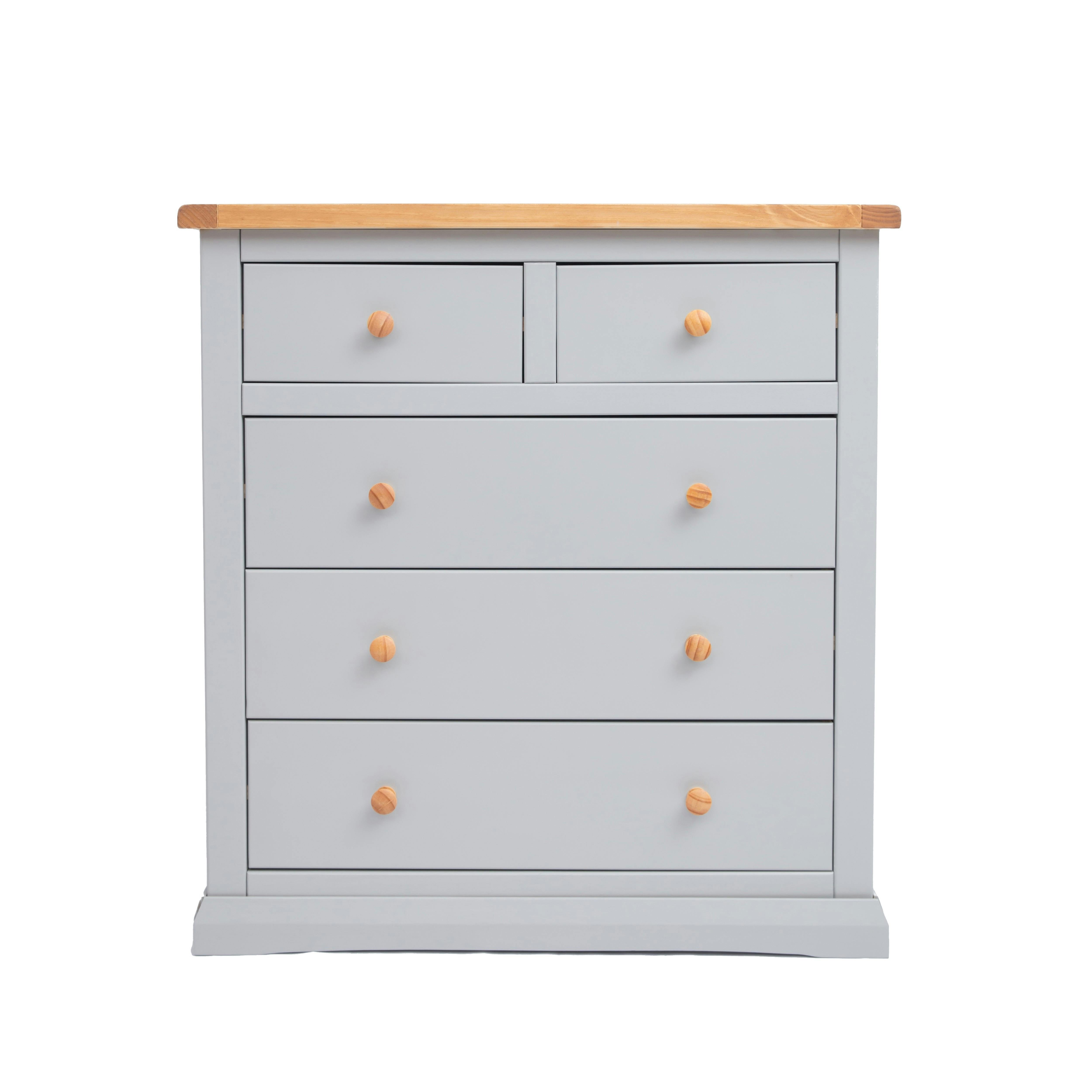 Cabinet Bits Light/Grey Loreo 5 Drawer Chest Of Drawers Wood Knob