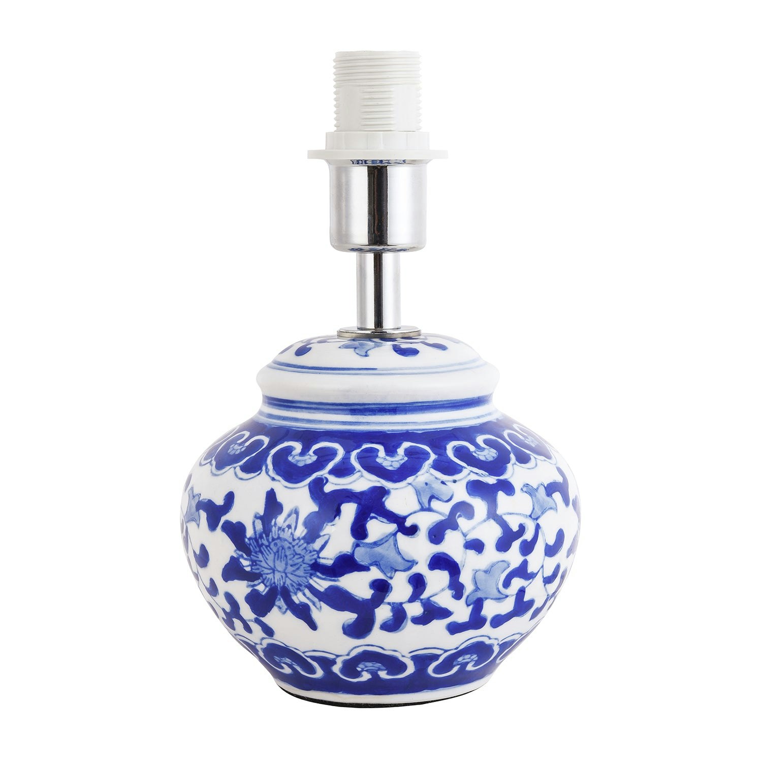 Happy Homewares Blue/White Hand Painted Oriental Floral Themed Ceramic Table Lamp Base In And 20Cm