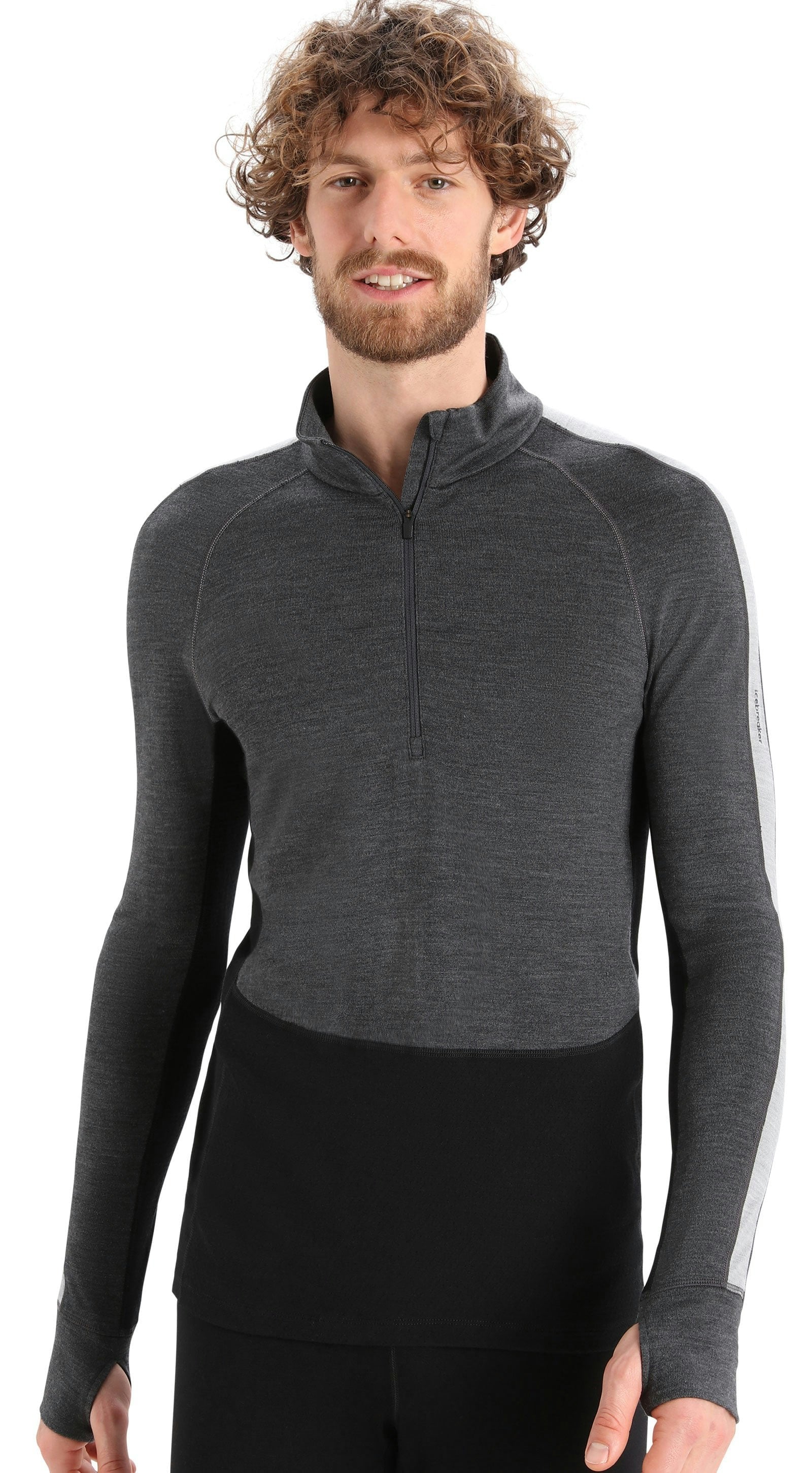 Icebreaker Men's Grey/Black Zoneknit 260 Half Zip {Ic-0A56hf} - Jet Heather /Metro Heather - Medium