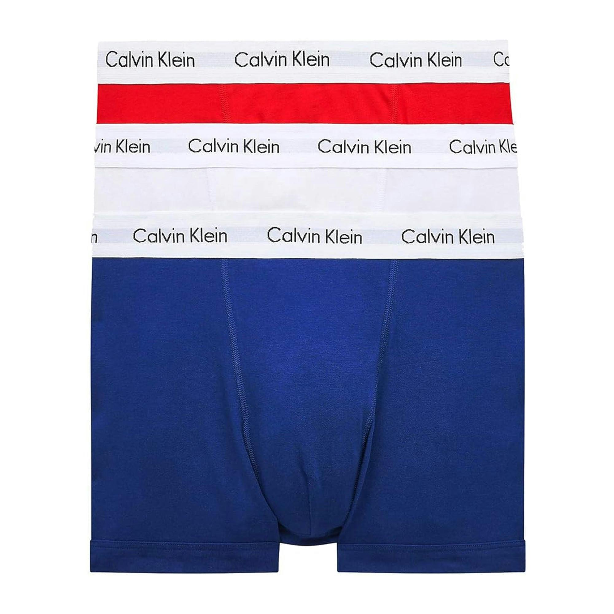 Calvin Klein Red/White/Blue 3 Pack Cotton Stretch Trunks - Medium