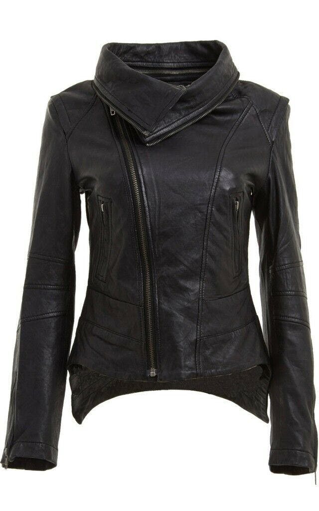 Infinity Leather Women's Black Detachable Collar Leather Biker Jacket-Rosario - Uk Xs/8 | Eu 34 | Us 4