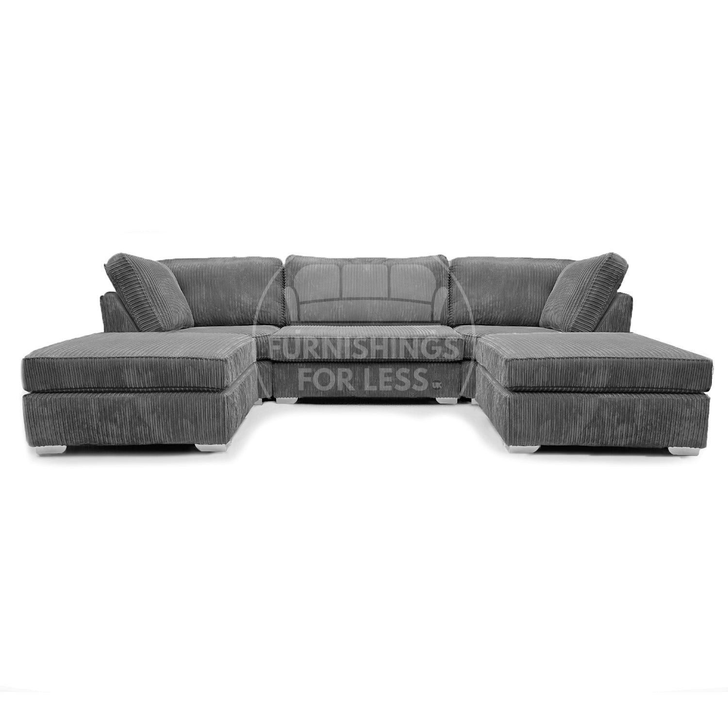 Furnishings For Less Grey Bishop U-Shaped Fullback Jumbo Cord Sofa