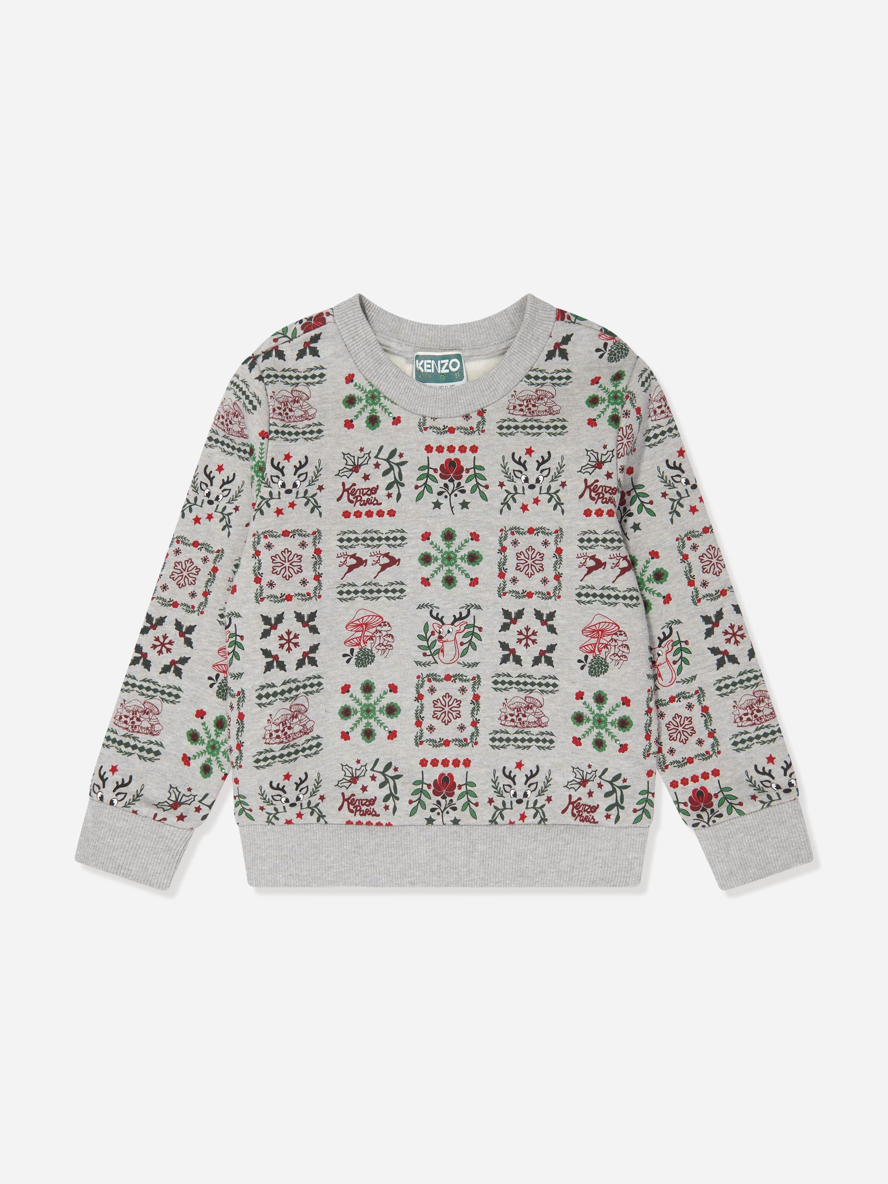 Kenzo Kids Boys Grey Kenzo Seasonal Print Sweatshirt In - 10 Yrs