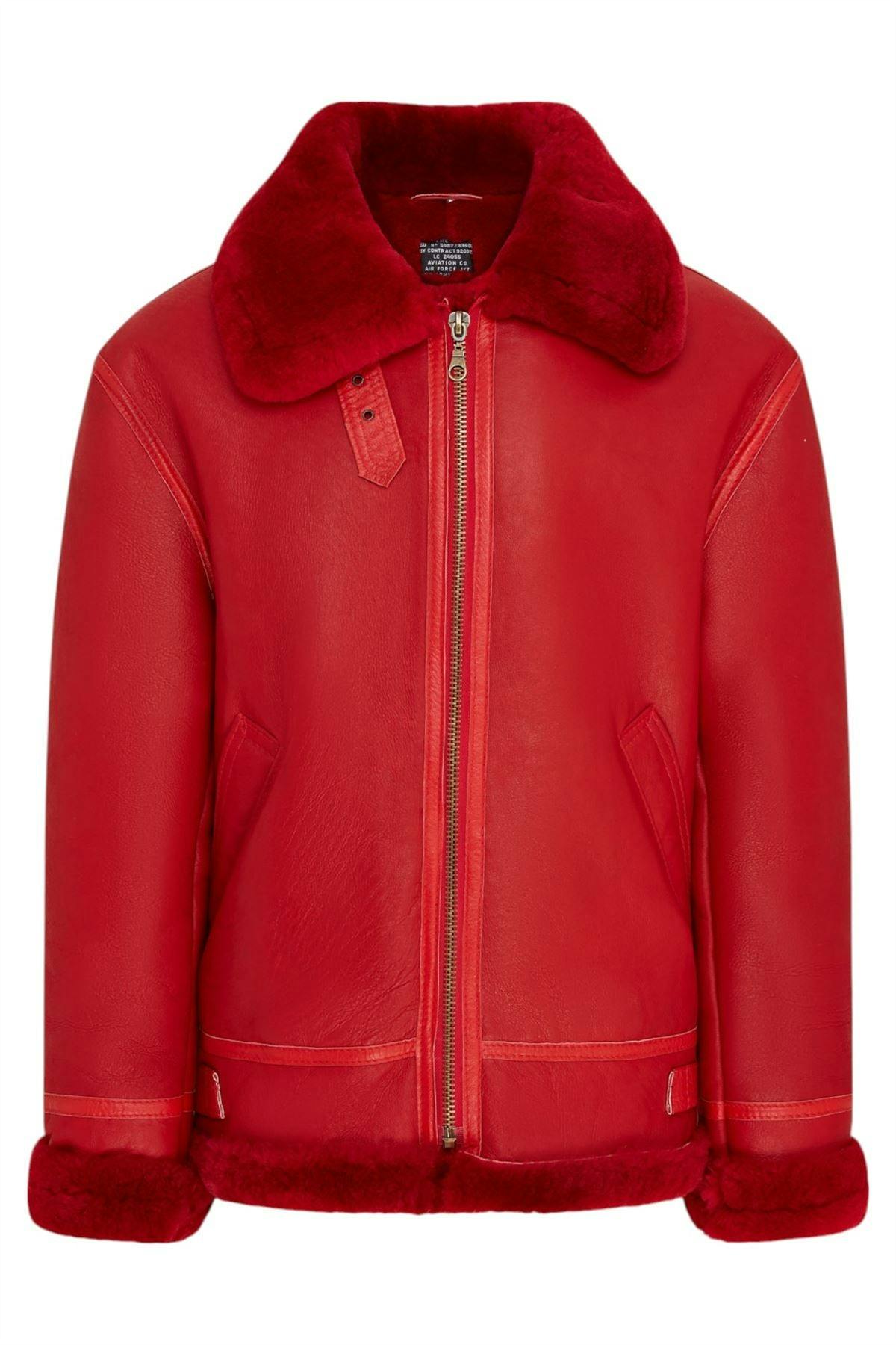 Infinity Leather Men's Red B3 Bomber Raf Aviator Sheepskin Jacket -Wyndham - Uk 5XL | Eu 60 | Us 50