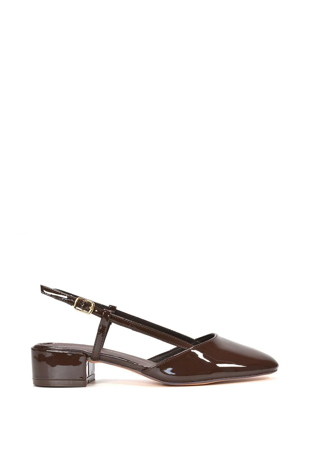 Xy London Women's Brown Slingback Court Shoes With Low Block Heel - 5