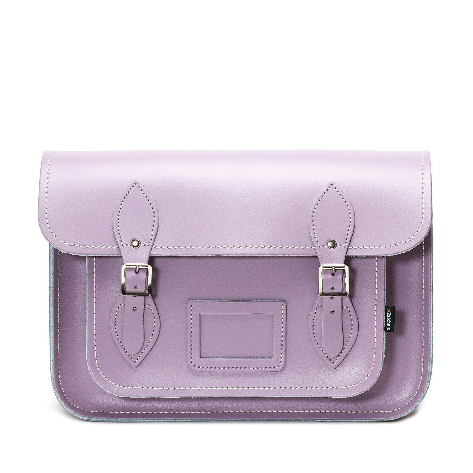 Zatchels Silver Handmade Leather Satchel - Pastel Violet - 16"