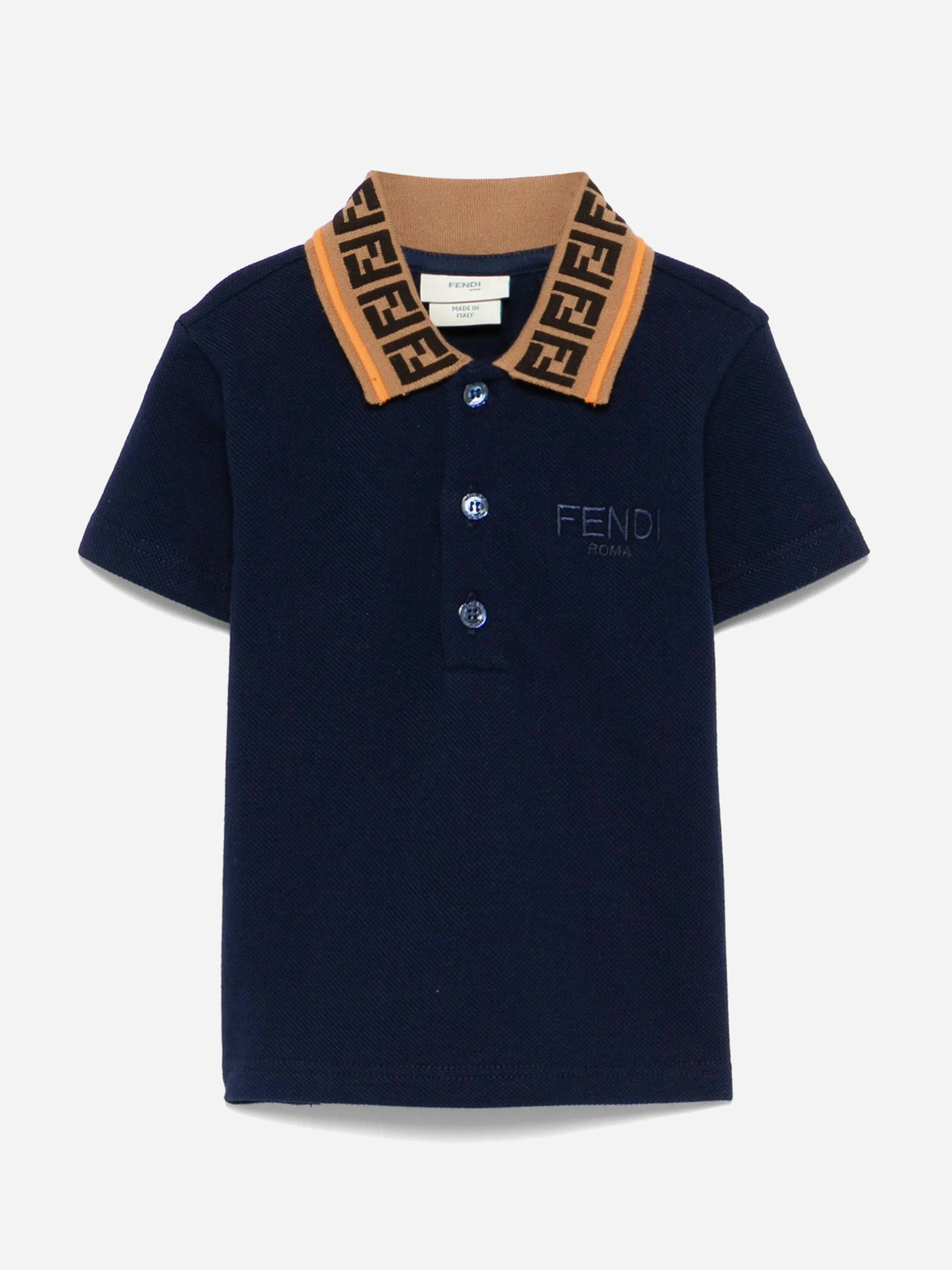 Fendi Kids Boys Blue Fendi Baby Logo Polo Shirt In Navy - 9 Mths