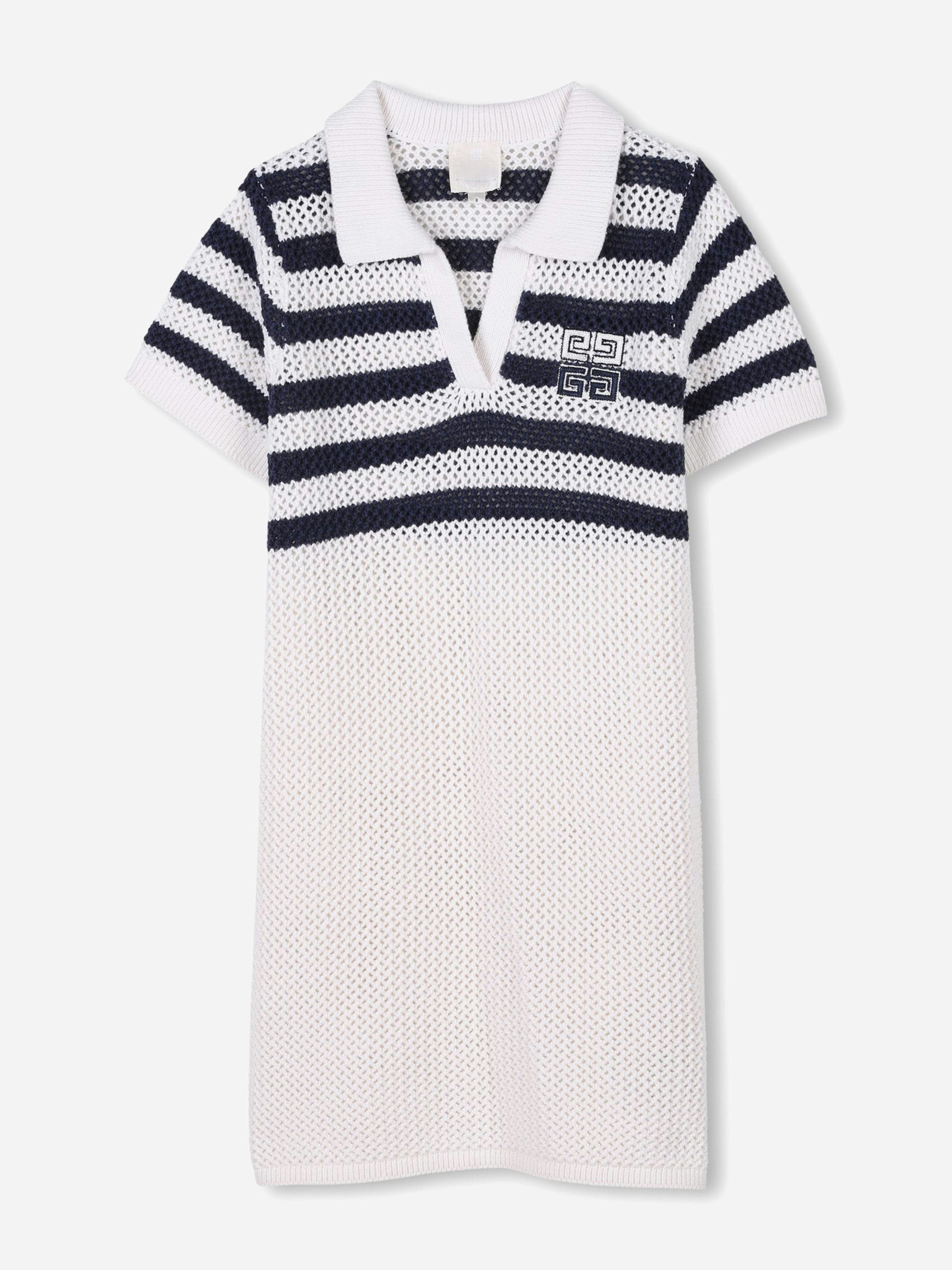 Givenchy Girls White Striped Knitted Dress In - 4 Yrs