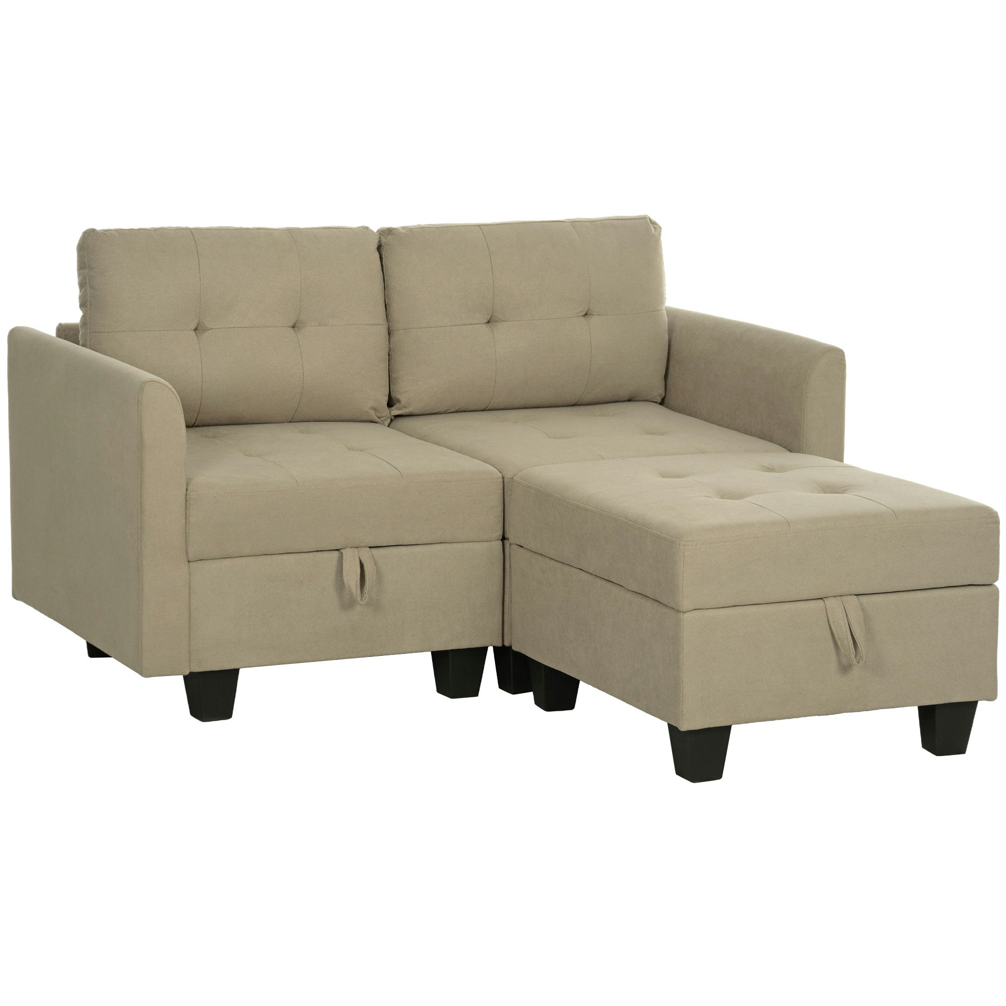 Homcom Light/Brown Modular Sectional Sofa With Storage Seater Sofa Set - Polyester Size 2