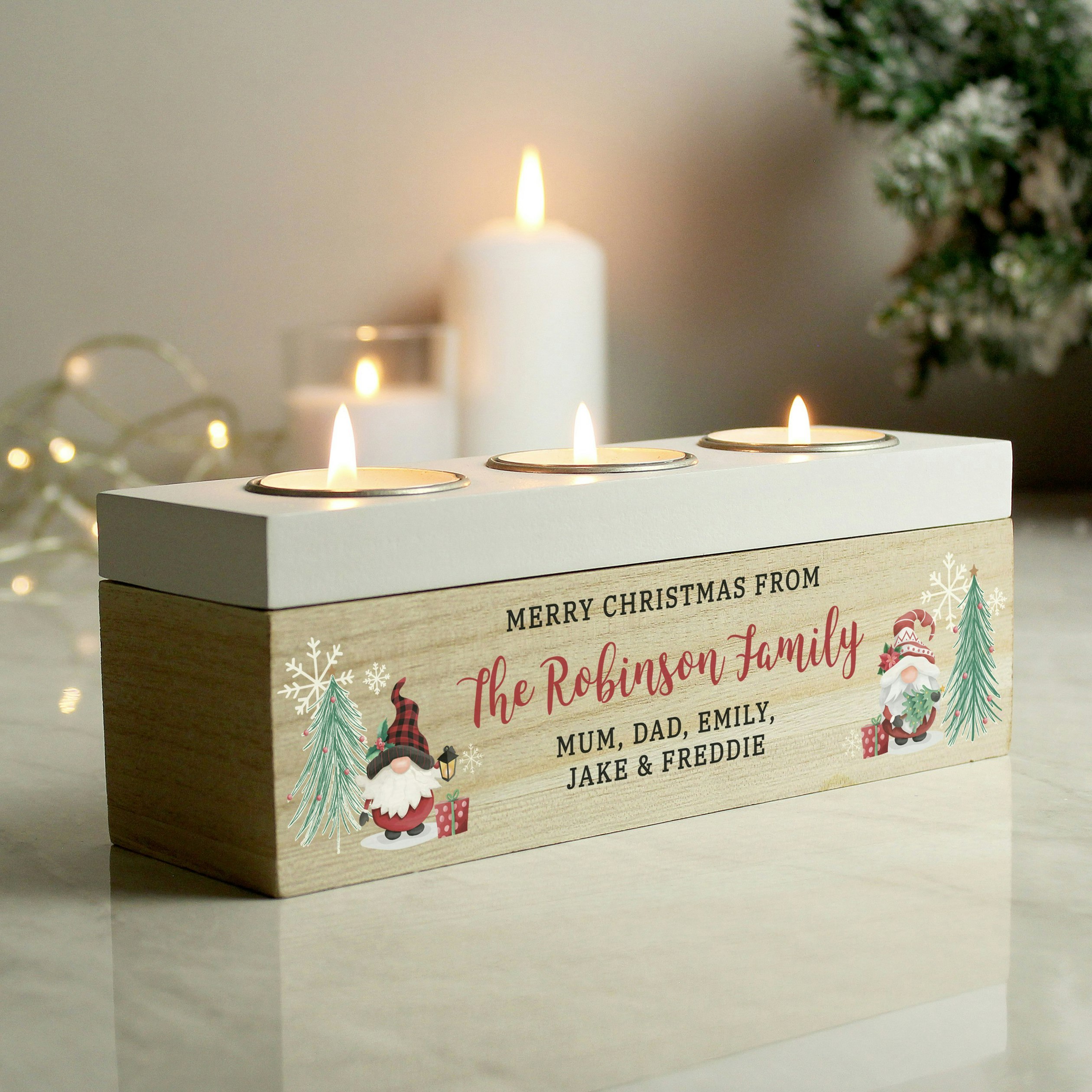 Rackhams Light Personalised Christmas Gonk Triple Tea Box