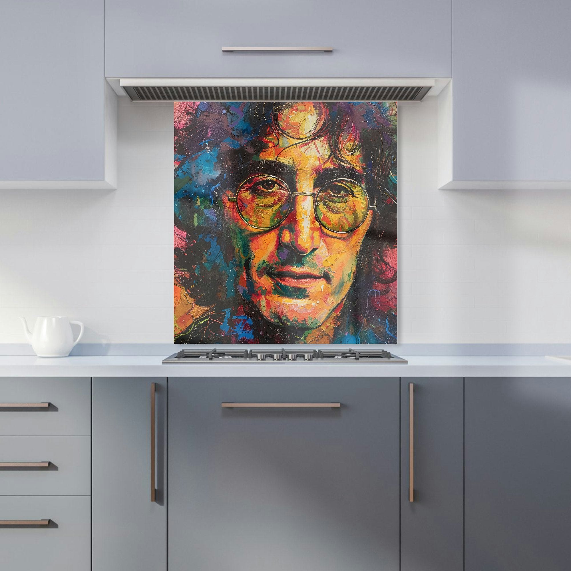 Warren Reed - Designer Psychedelic Portrait Of Lennon Kitchen Splashback - W600mm X H650mm