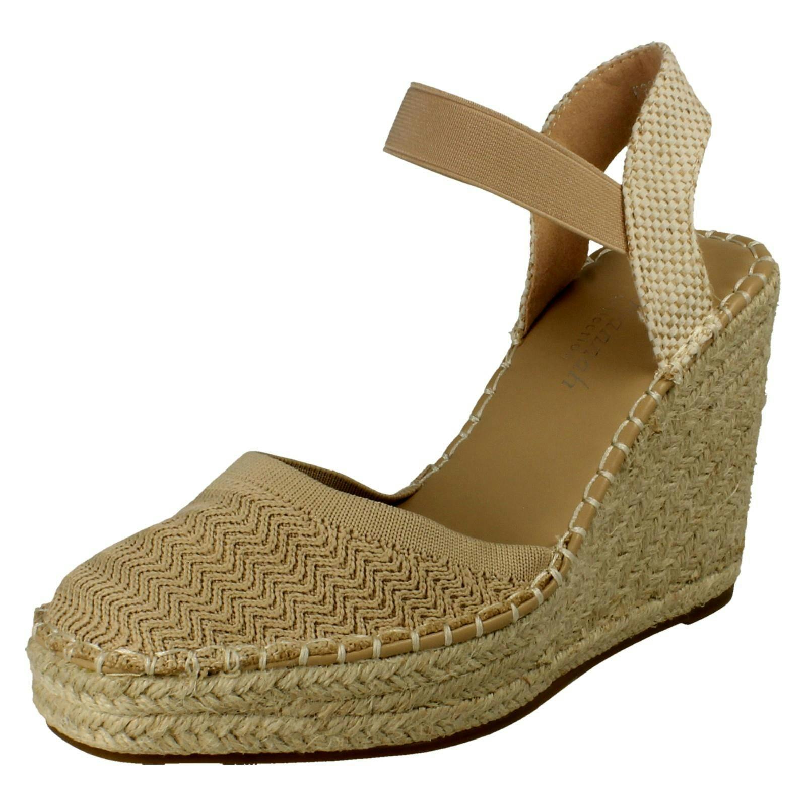 Savannah Women's High Wedge Espadrille Slip On Summer Shoes Sandals F2305 - Nude - Uk 5
