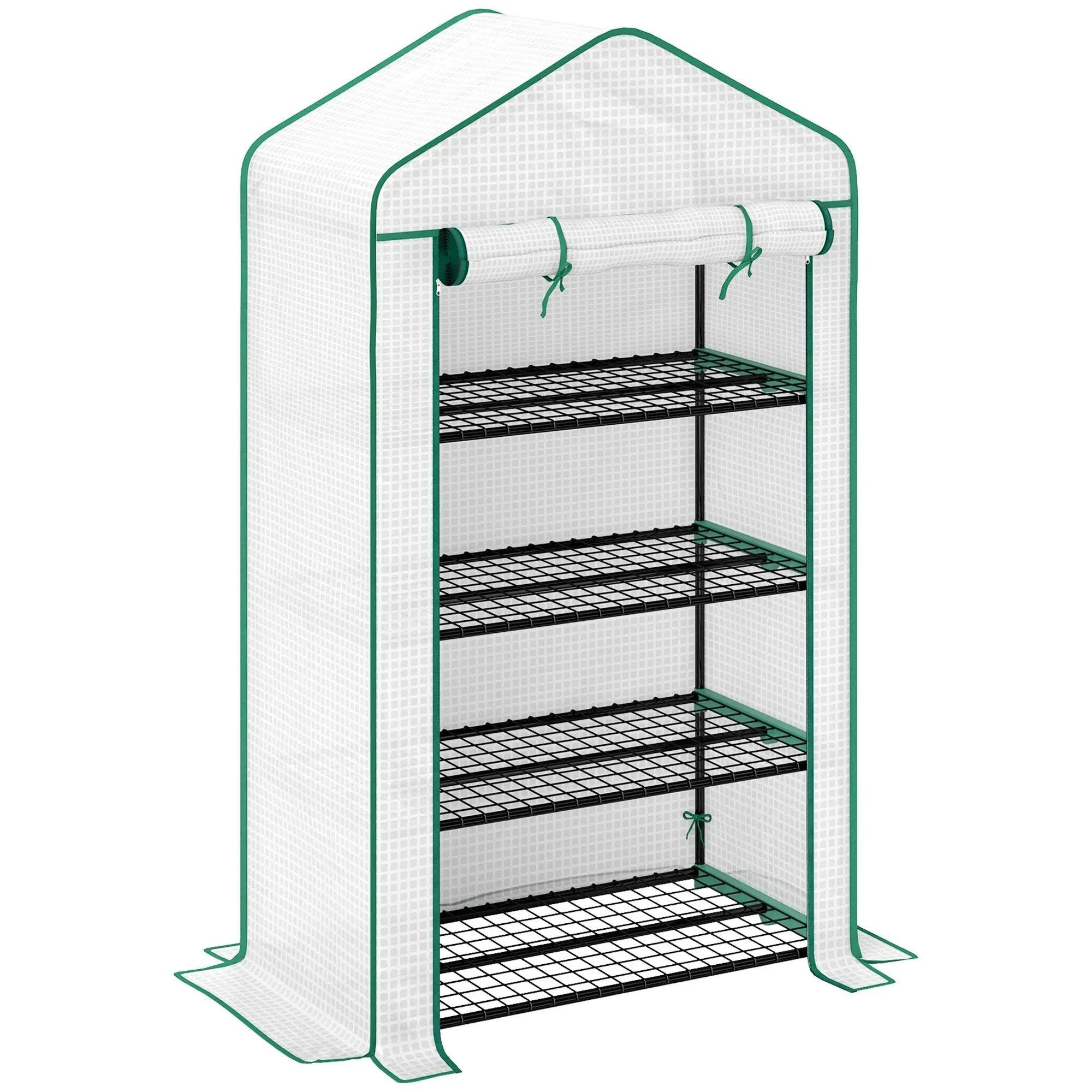 Outsunny White 90 X 49 X 160Cm Portable Mini Greenhouse With Shelves, - 90W X 49D X 160Hcm - 1 - Image 4