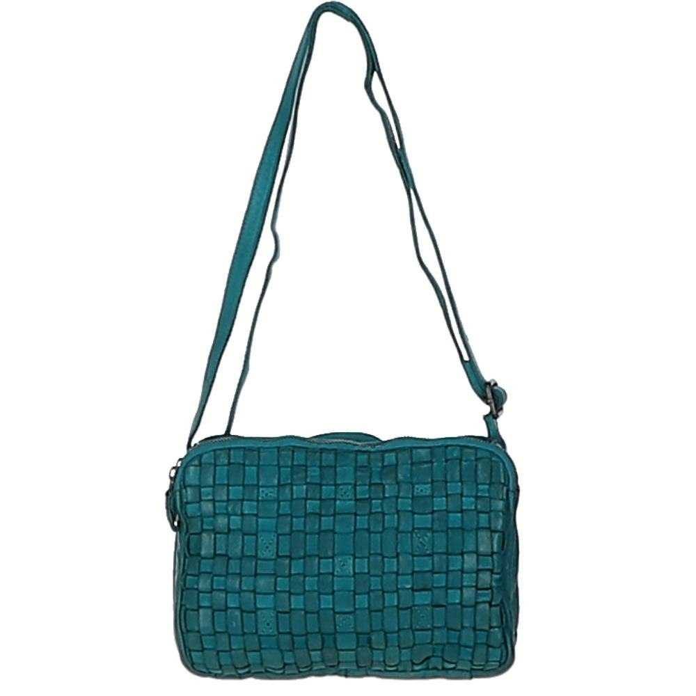 Ashwood Turquoise Three Section Vintage Woven Leather Shoulder Bag - One Size - Leather