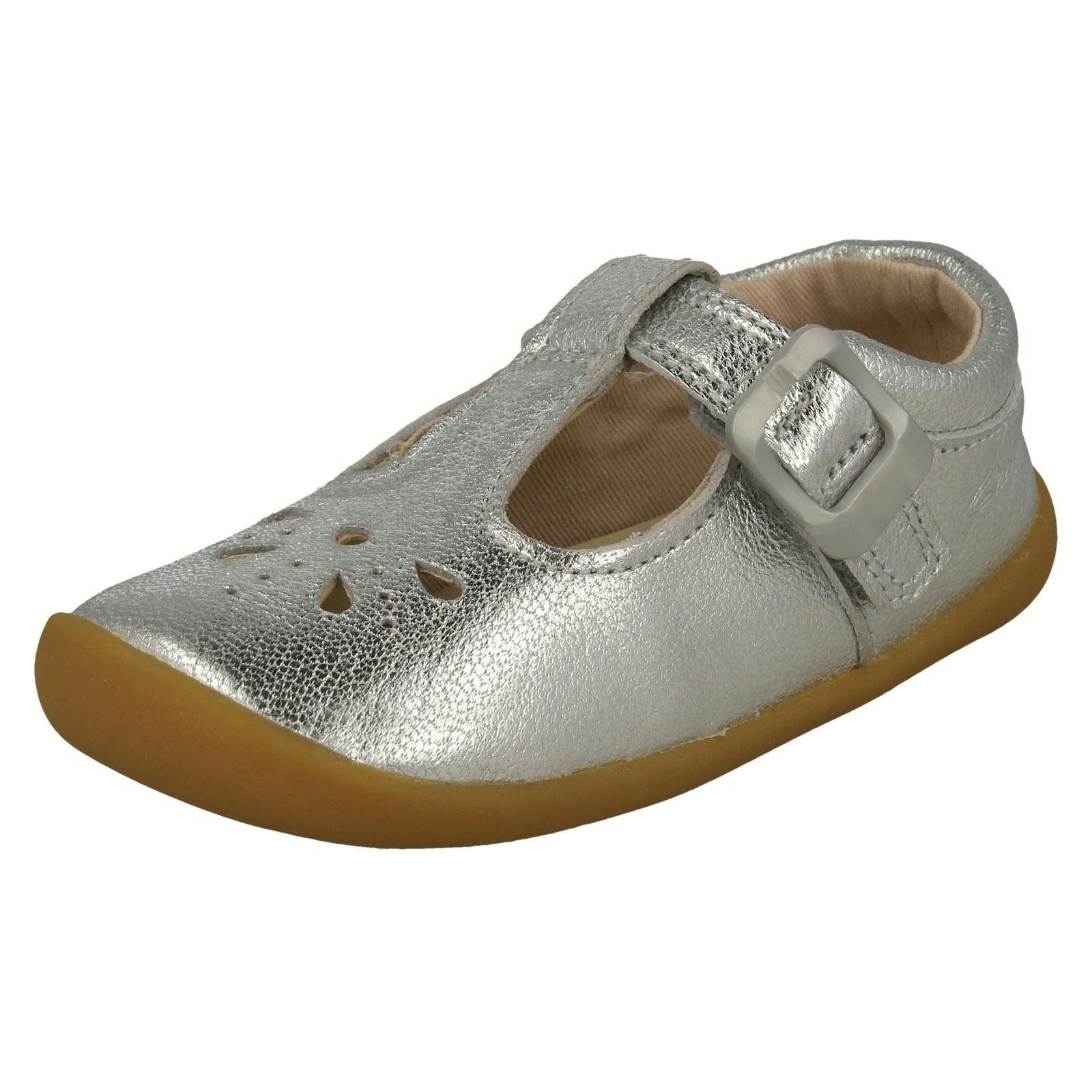 Clarks Girls Silver Casual T-Bar Shoes Roamer Star - Uk 5.5 Infant - G