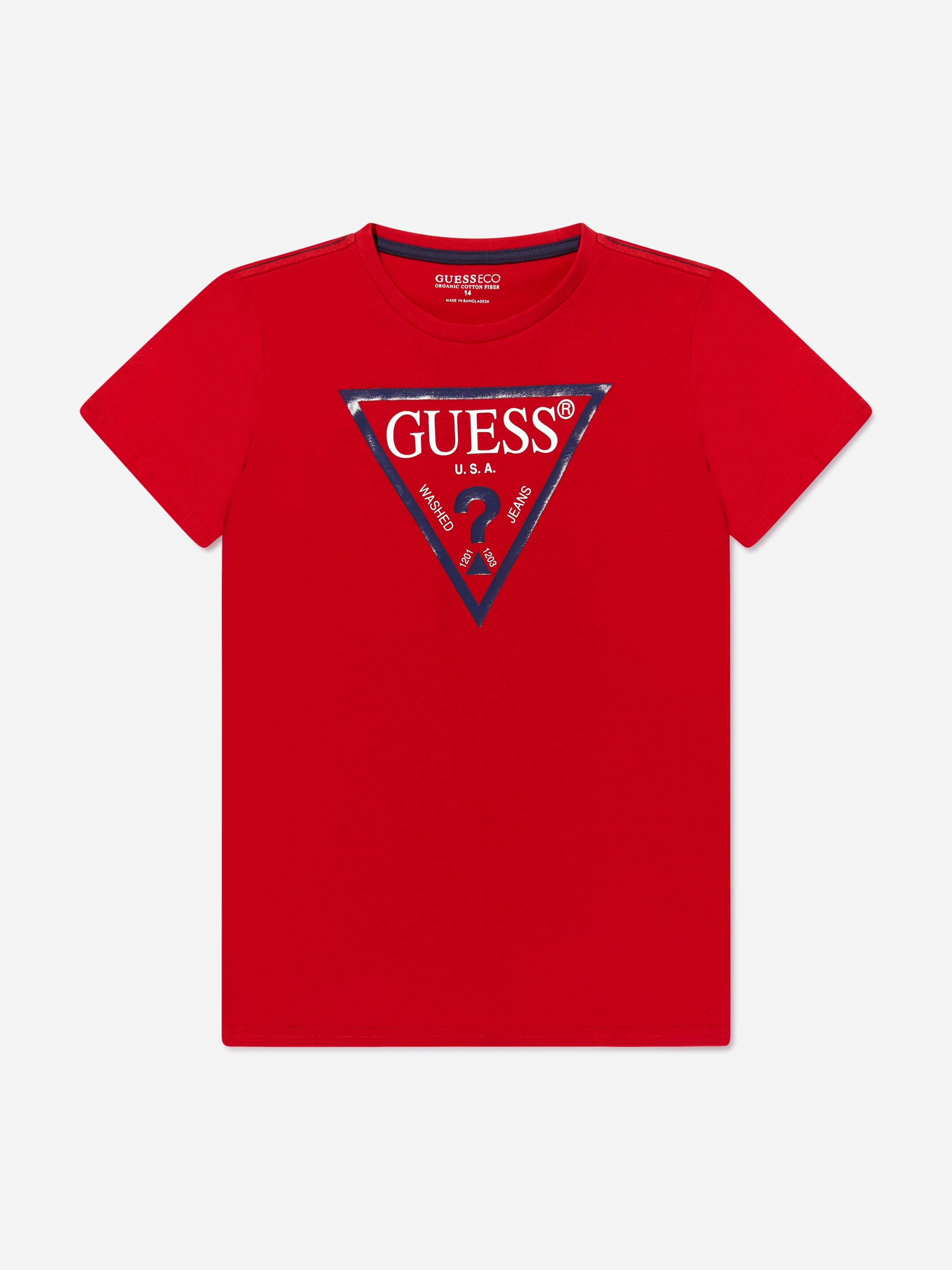 Guess Boys Red Logo Print T-Shirt In - 12 Yrs