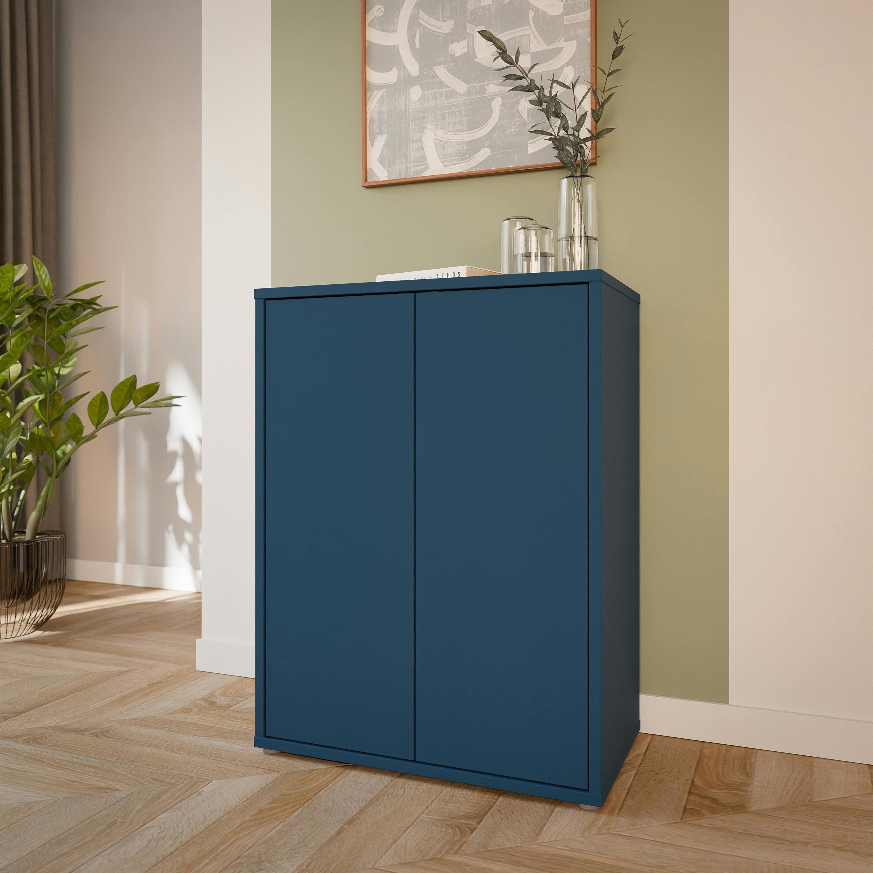 Furniture To Go Blue Alice Springs Tall 2 Door Cupboard With Push-To-Open Doors In Night - W 74.5 X H 99.1 X D 41.5Cm - 1 - Manufactured Wood