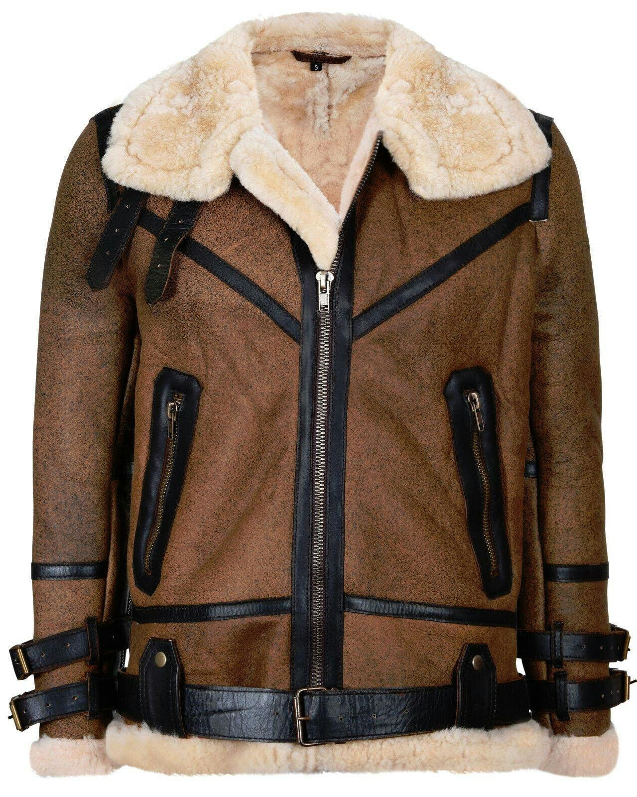 Infinity Leather Men's Brown Vintage Pilot B3 Sheepskin Jacket- Knoxville - Uk 2XL | Eu 54 | Us 44