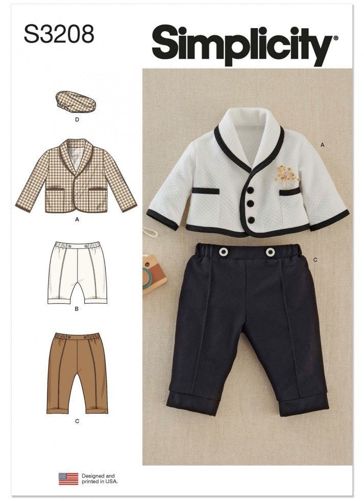 Simplicity Sewing Pattern 3208, Jackets, Trousers, Headwear For Baby, A (Xs-S-M-L) - Intermediate - A (Xs-S-M-L)