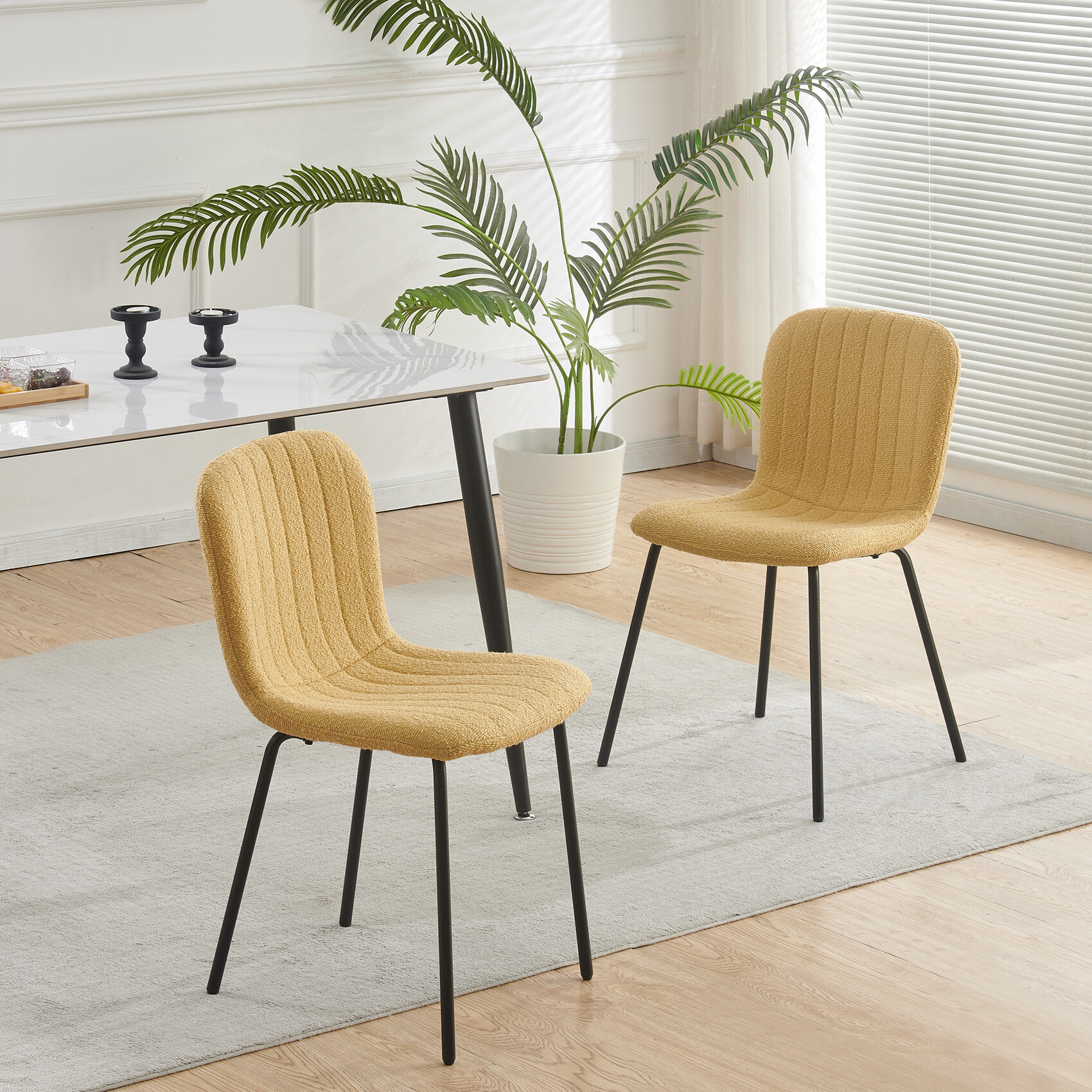 Mcc (Set Of 2, Yellow) 2/4/6Pcs Fabric Dining Chair With Metal Legs Bella - Image 2
