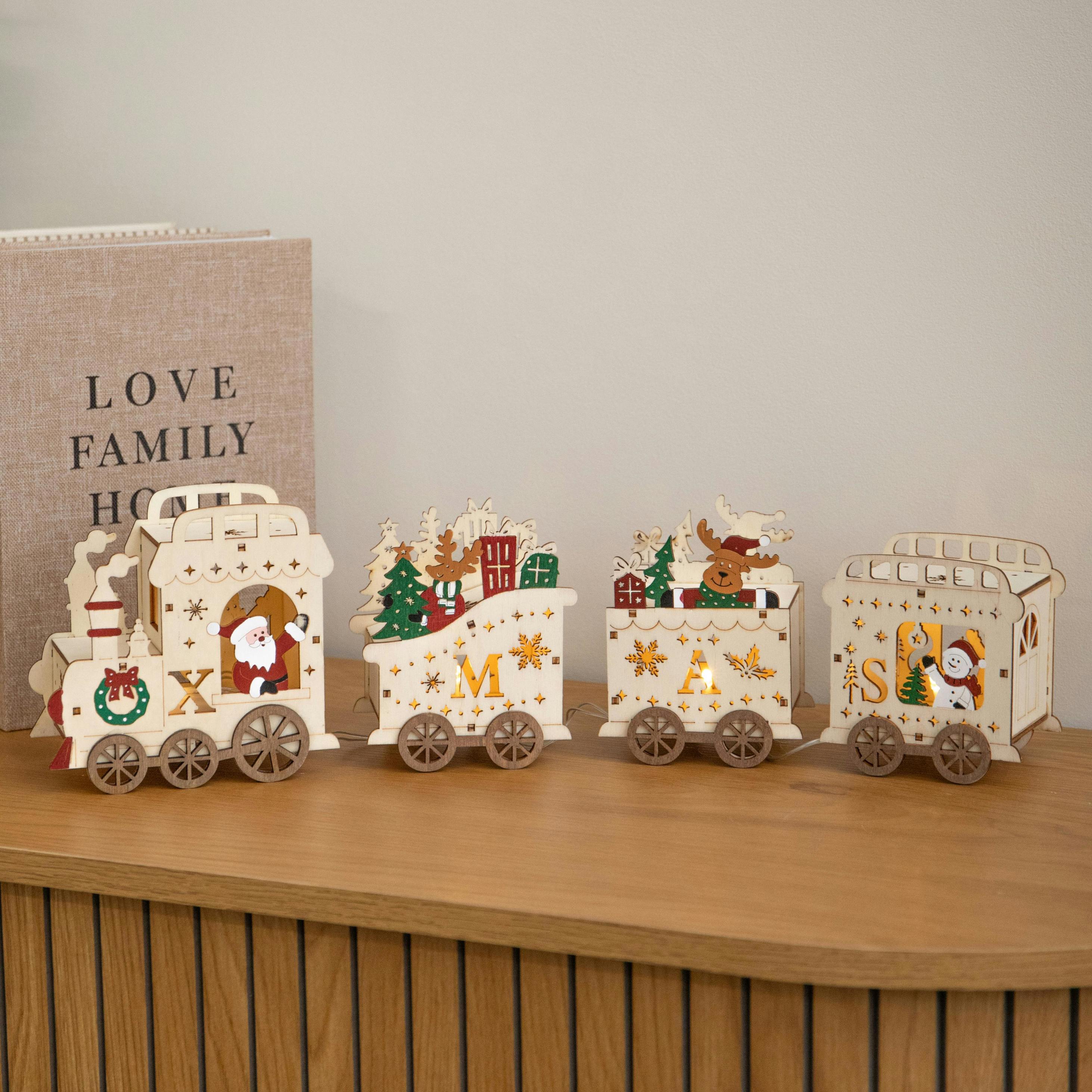 Light 38Cm Battery Powered Santa's Express Wooden Christmas Up Decoration - Image 2