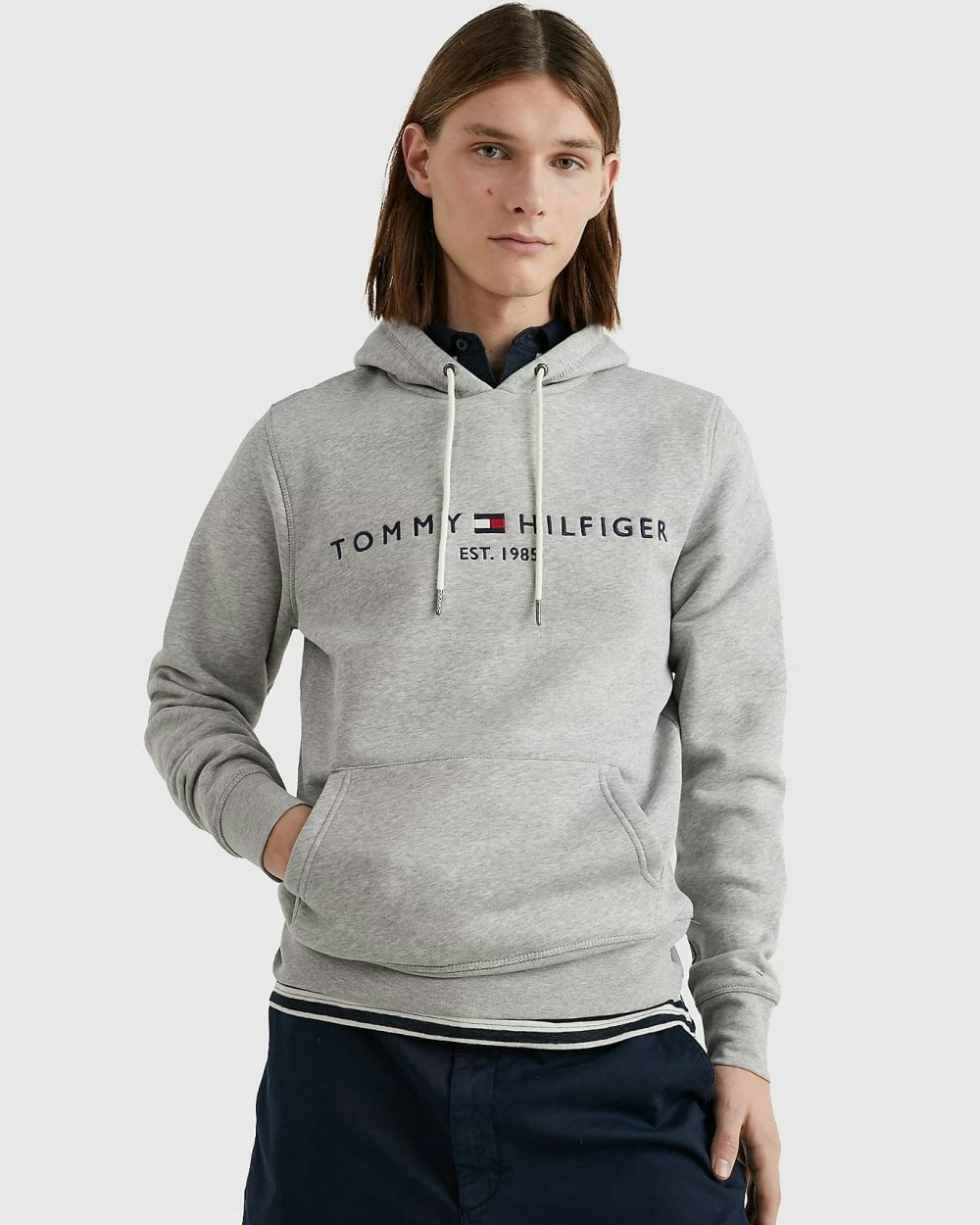 Tommy Hilfiger Men's Grey Core Tommy Logo Hoodie - Cloud Heather - Size 44 - Image 11
