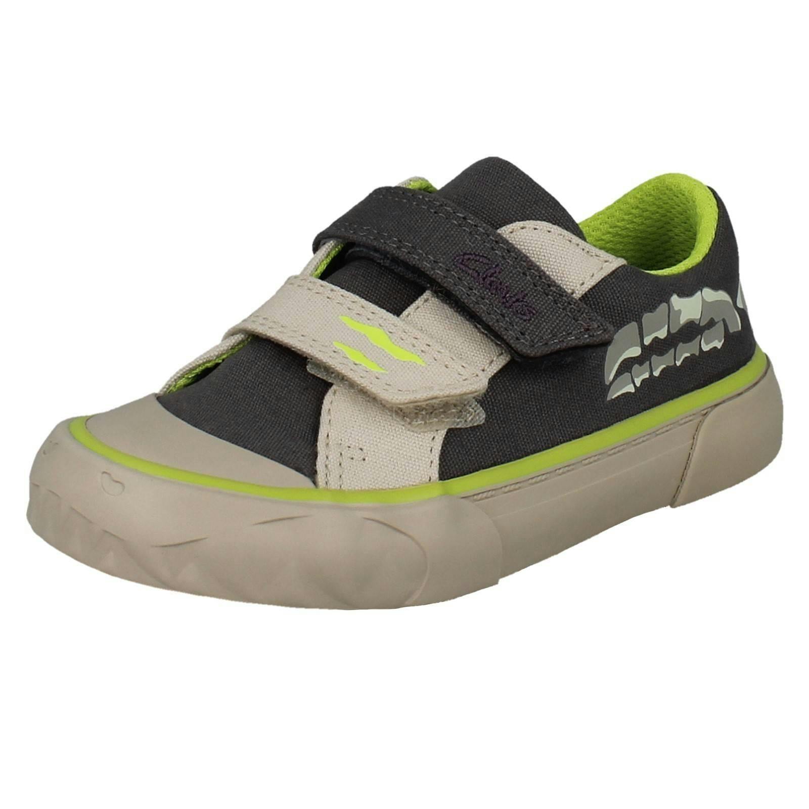 Clarks Boys Grey Dinosaur Canvas Shoes Foxing Stomp - (Toddler) - Uk 4.5 Infant - G