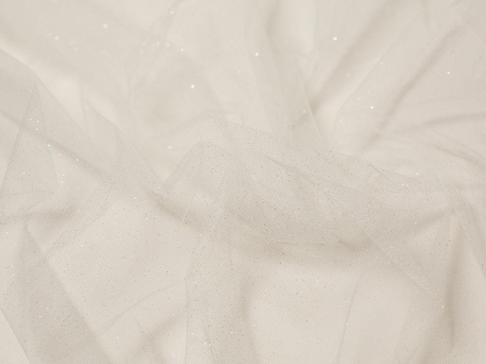 Minerva Ivory Core Range Stardust Glitter Tulle Fabric - Plain Design Dressmaking Fabric, 150 Cm / 60" Wide - Per Metre