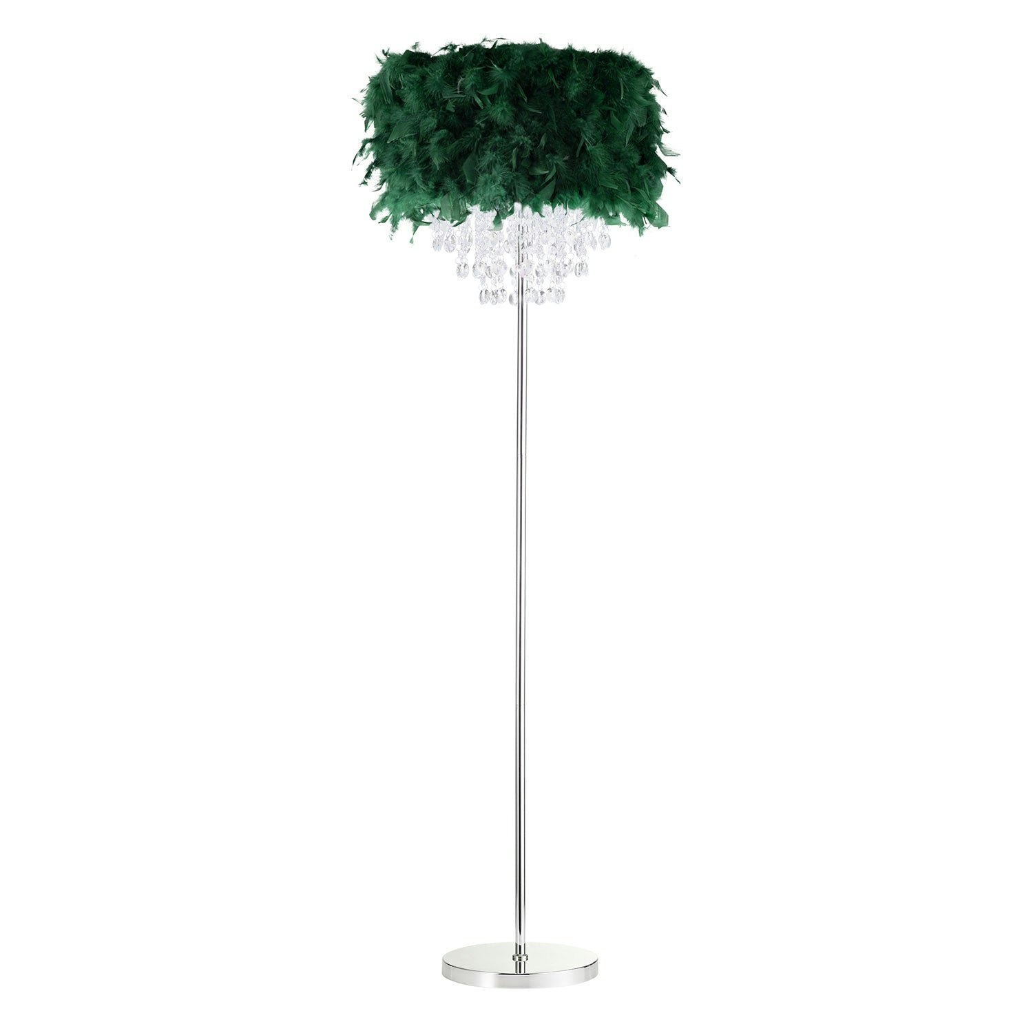Happy Homewares Green Chandelier Style Forest Feather Floor Lamp With Waterfall Drops