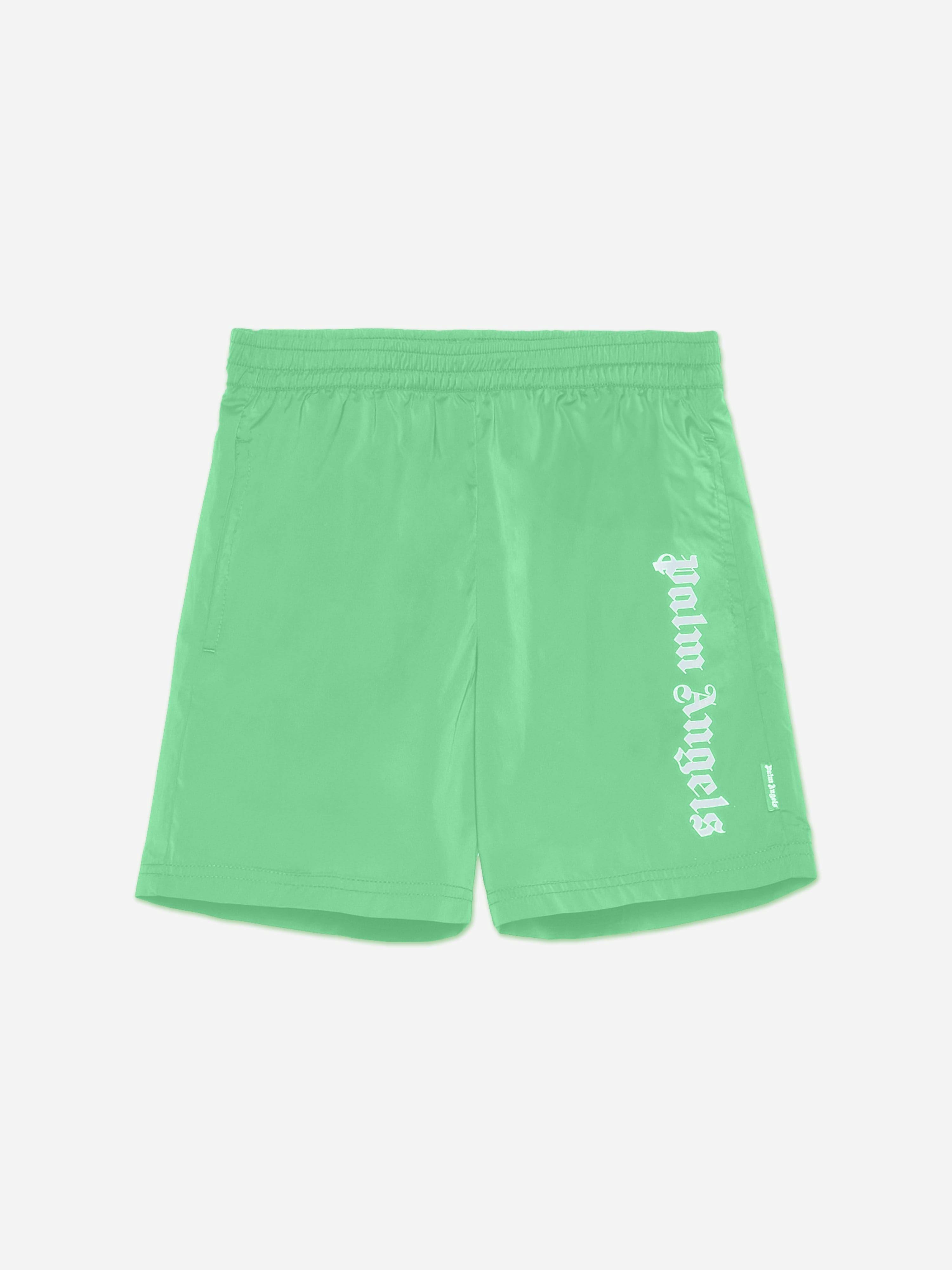 Palm Angels Boys Green Overlogo Swim Shorts In - 4 Yrs