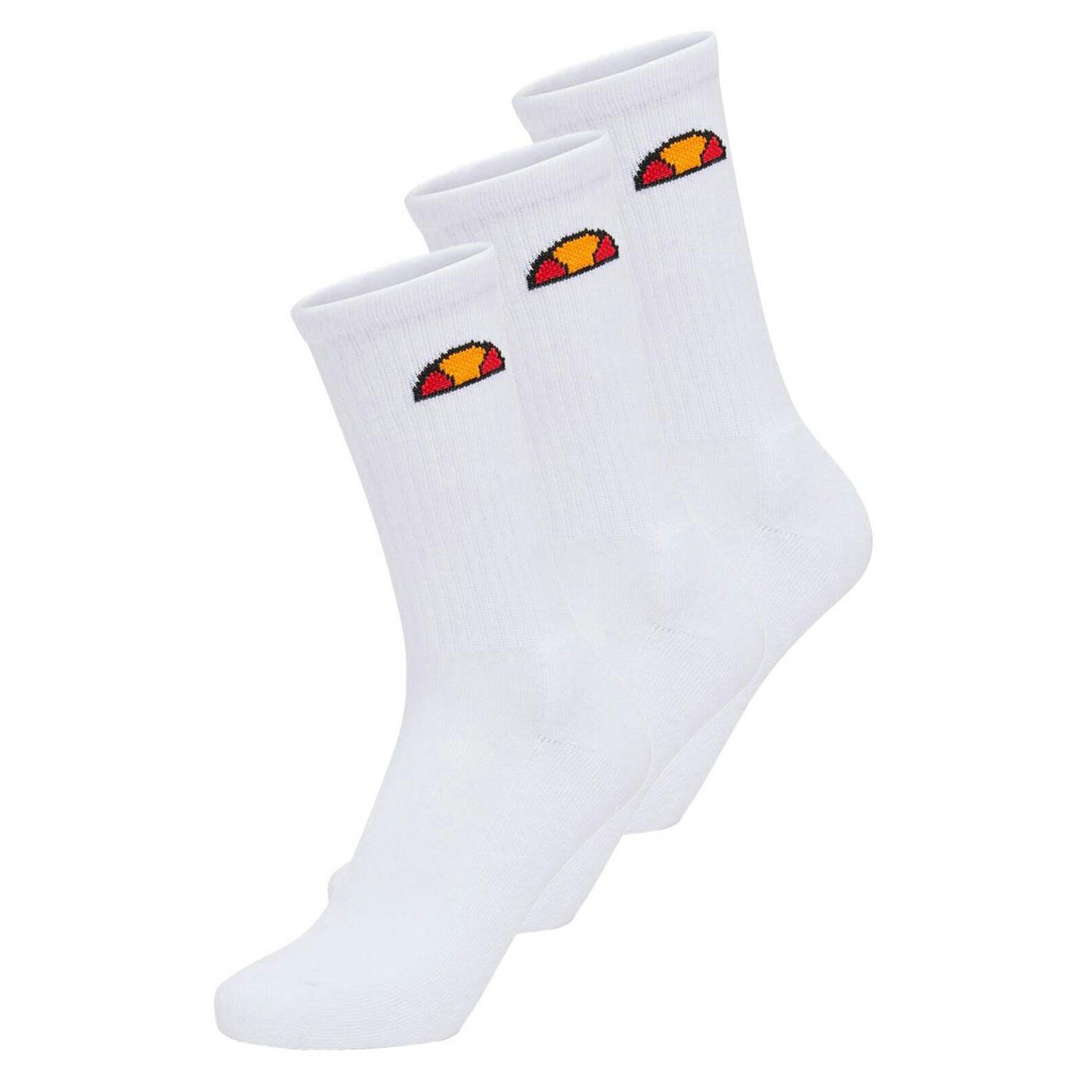 Ellesse Men's White Tisbi Logo Crew Socks (Pack Of 3) - 3 Uk-5.5 Uk - 100% Cotton