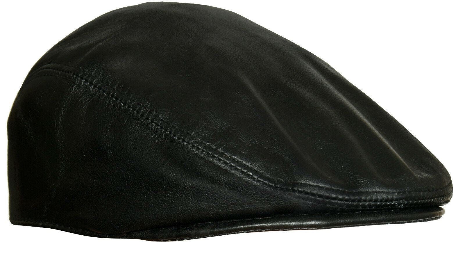 Infinity Leather Men's Black Leather Peaky Blinders Newsboy Flat Hat - 59