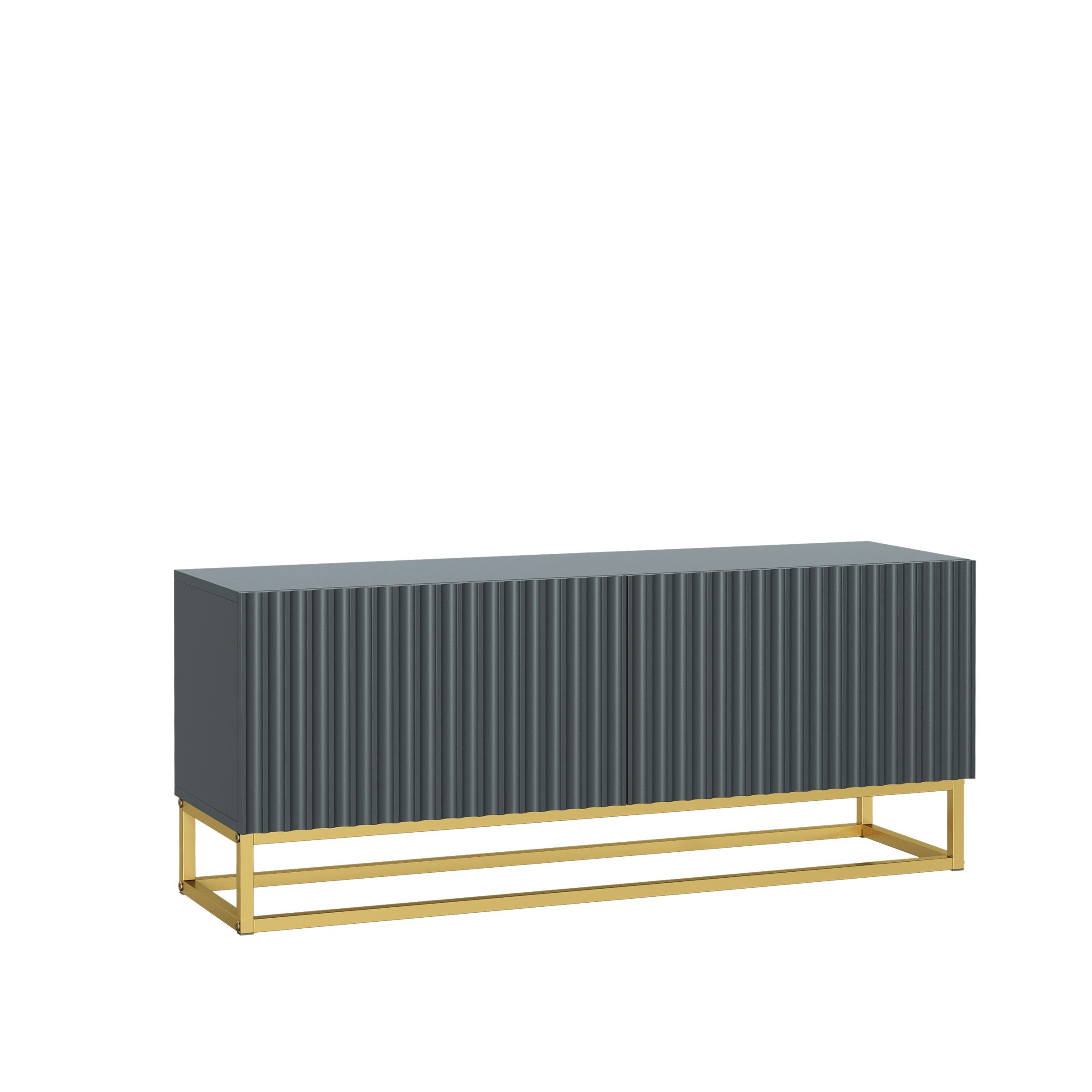 Rackhams Grey/Gold Tv Unit With Base 100Cm – Fluted Fronts & Push-Down Doors - 100 Cm - 1 - Mdf/Chipboard