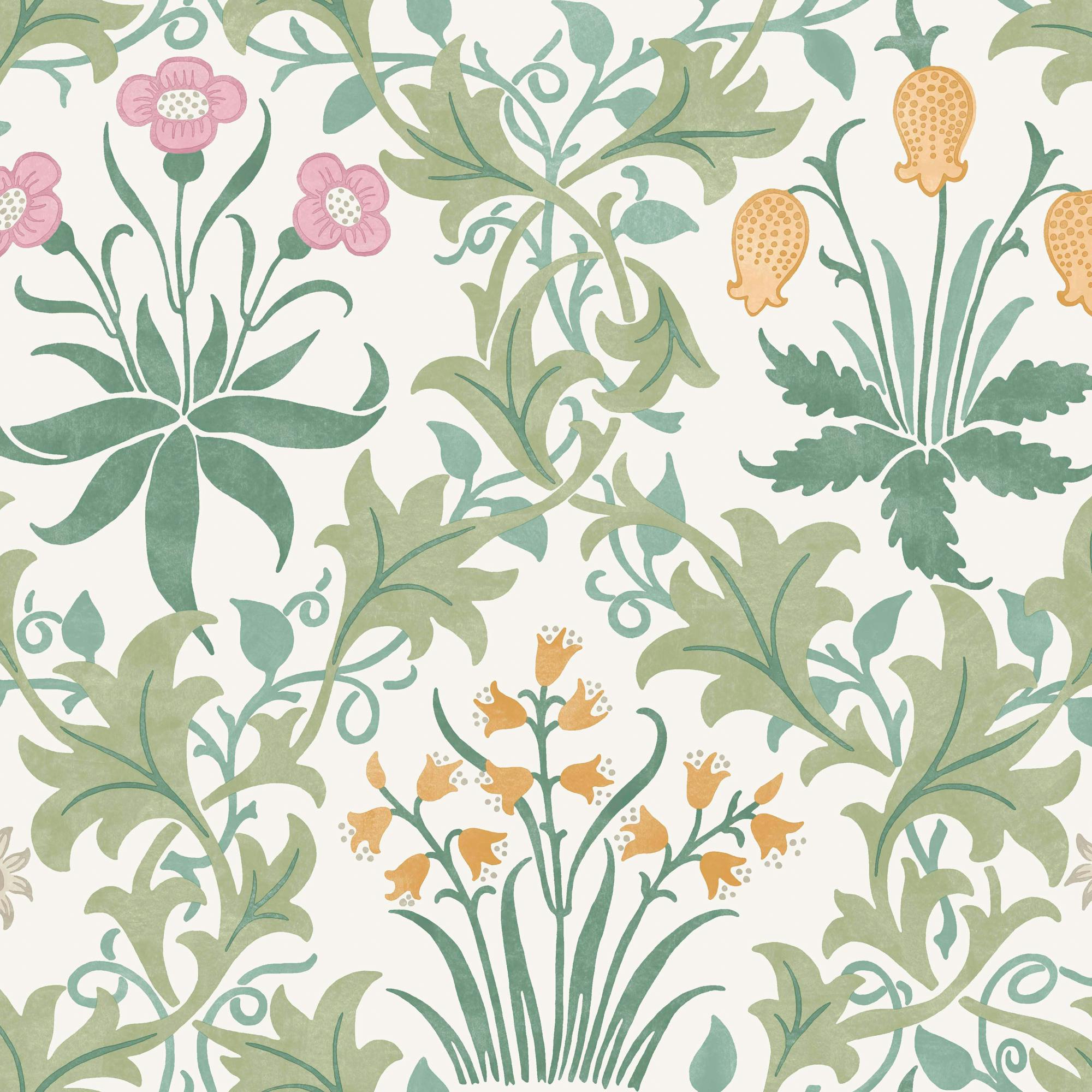 Rackhams Pink/Yellow/Ivory Celandine Wallpaper | Spring Garden