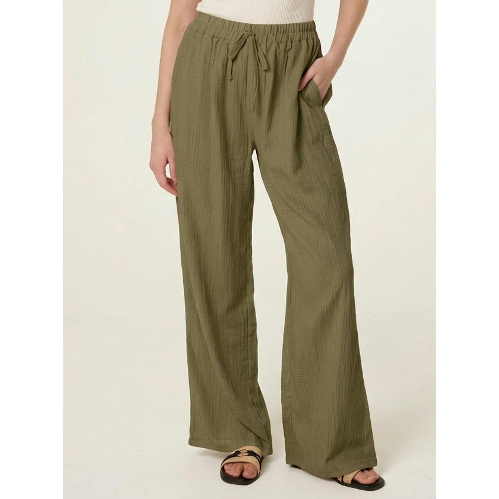 Blue Vanilla Drawstring Wide Leg Trousers - M - Khaki